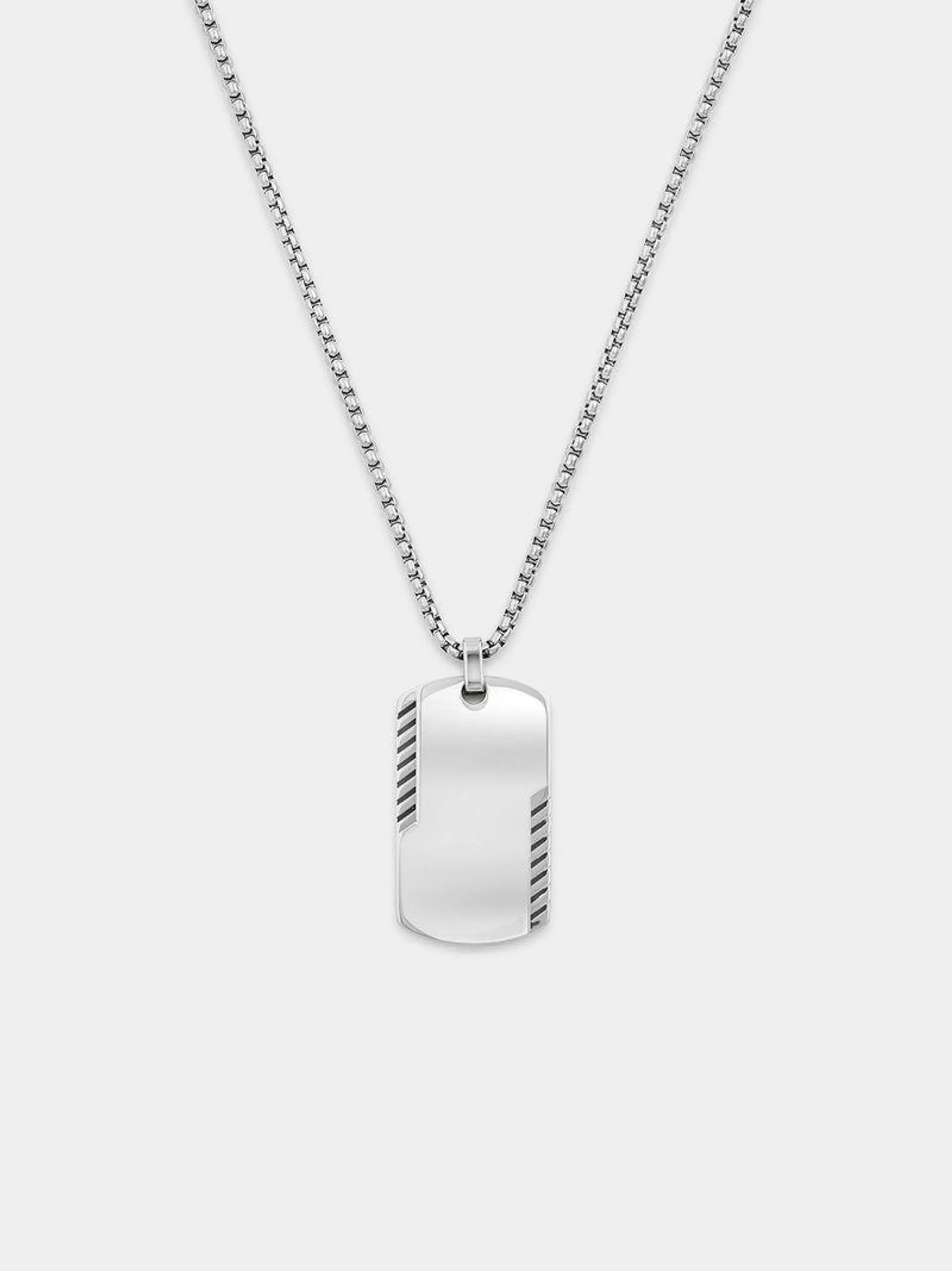 Stainless Steel Diagonal Stripe Edges Dog Tag Pendant & Chain