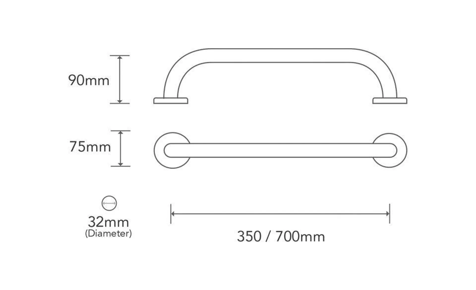 ItalCare Brushed Stainless Steel Grab Rail 350mm