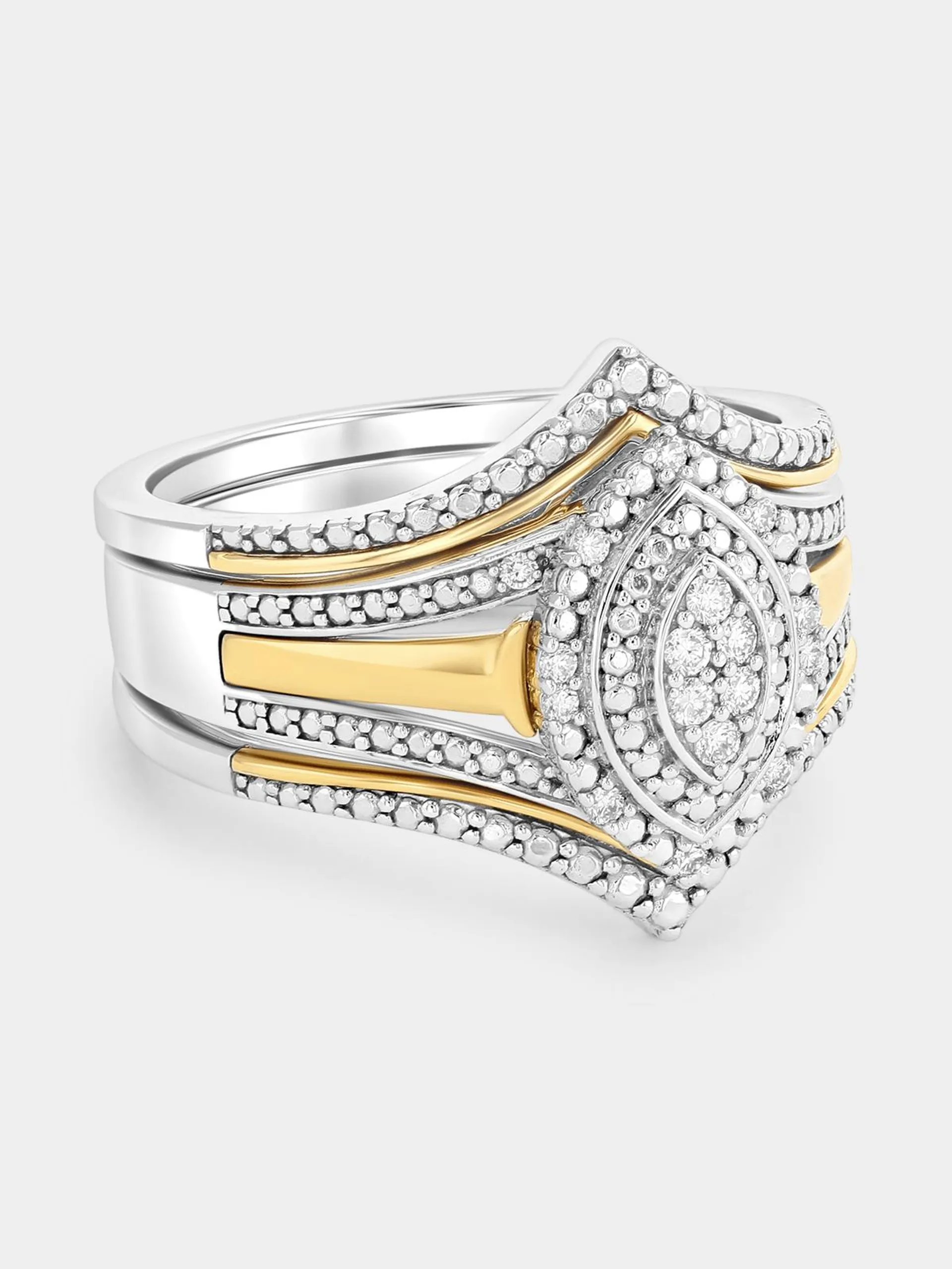 Yellow Gold & Sterling Silver Lab Grown Diamond Marquise Triple Set Ring