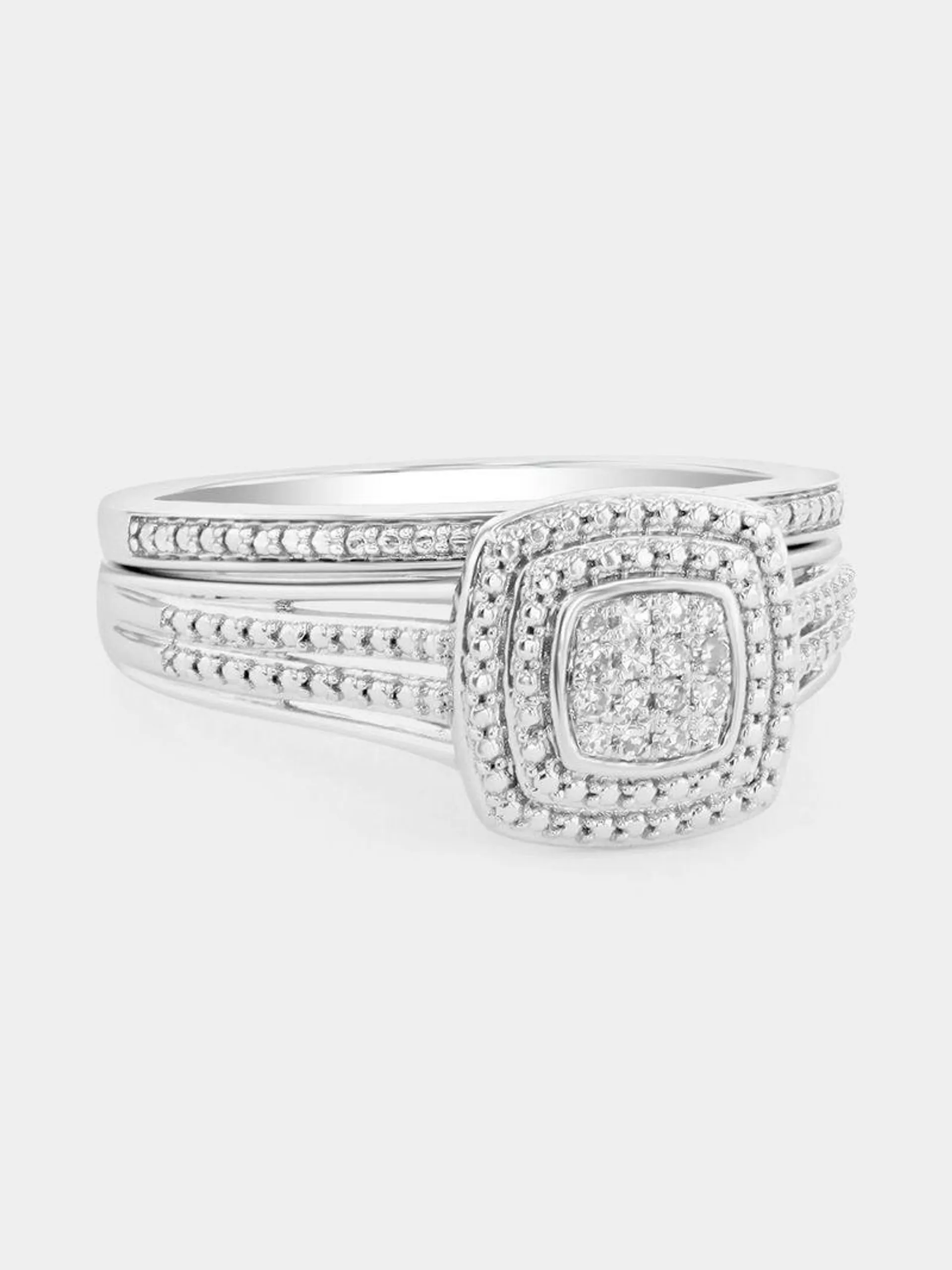 Sterling Silver Lab Grown Diamond Cushion Double Halo Twinset Ring