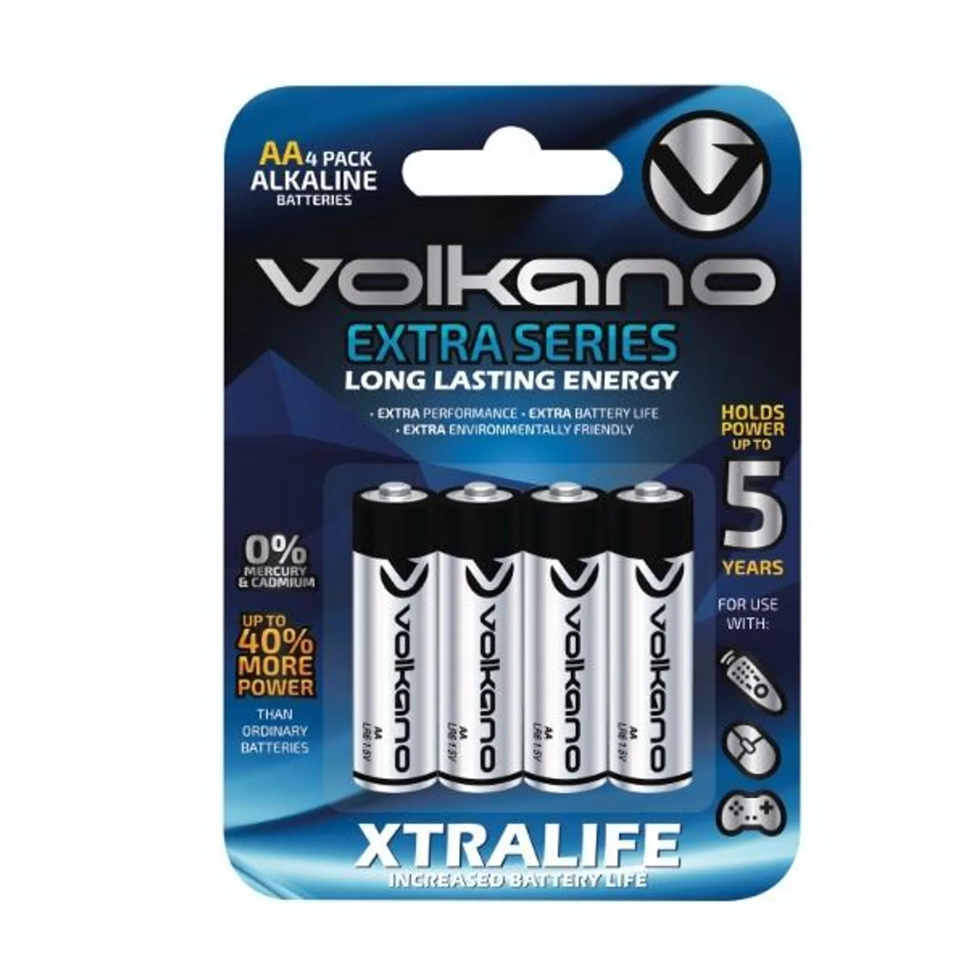 Volkano Alkaline AA 4 Pack Batteries VK-8100-BL