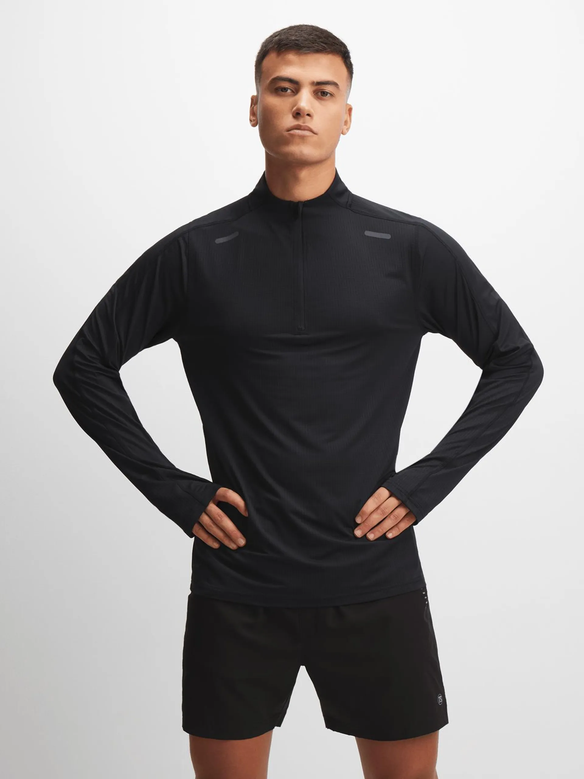 TS Mens Dri-Tech® Zip Black Funnel Neck Sweat Top