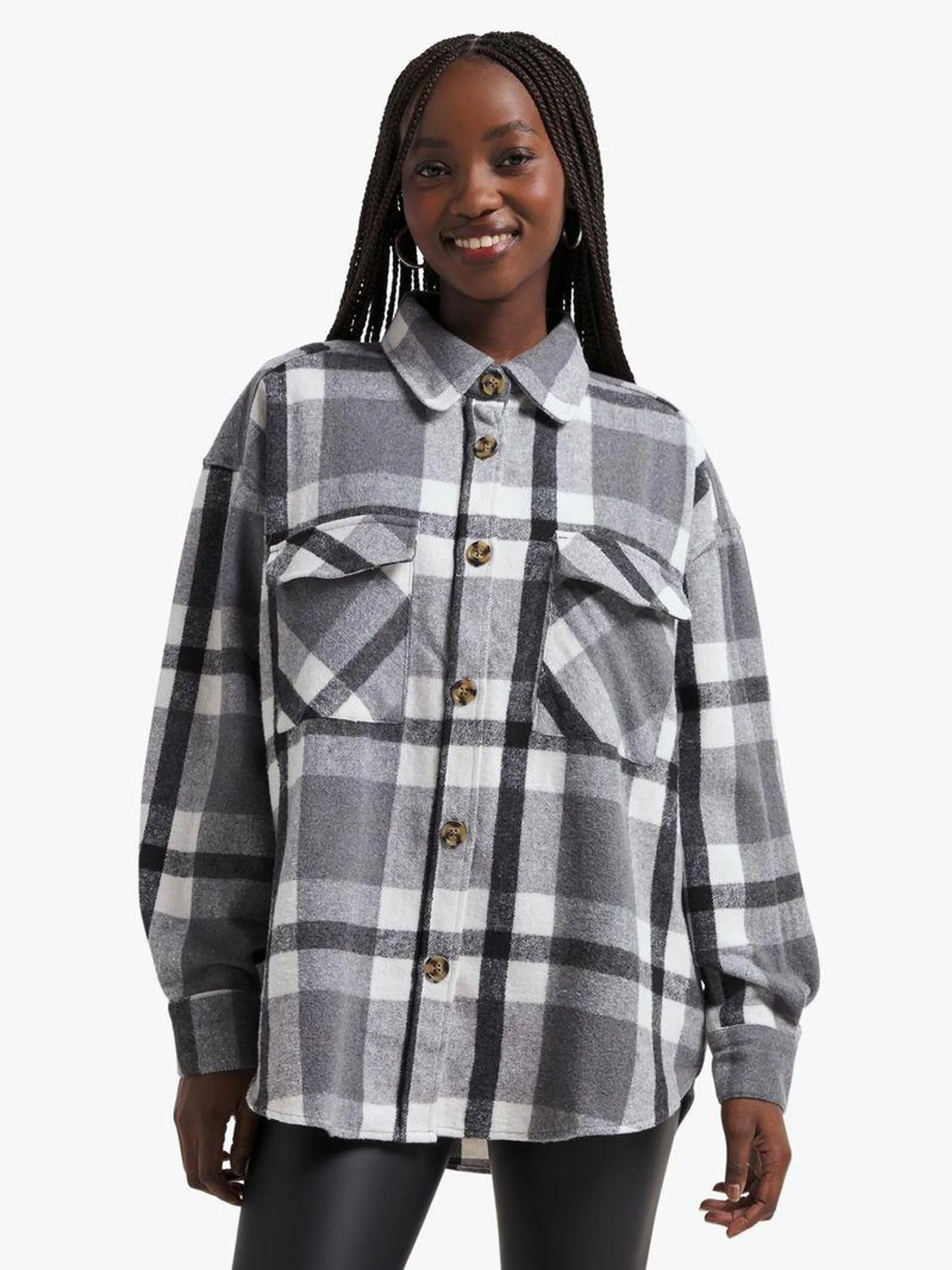 Jet Women's Regular Grey Check Shacket