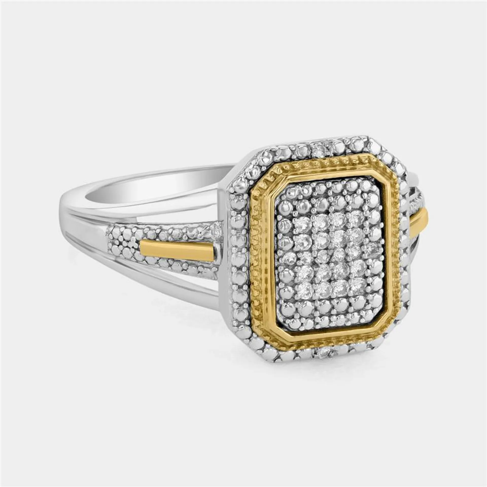 Yellow Gold & Sterling Silver Diamond & Created Sapphire Rectangle Pavé Ring