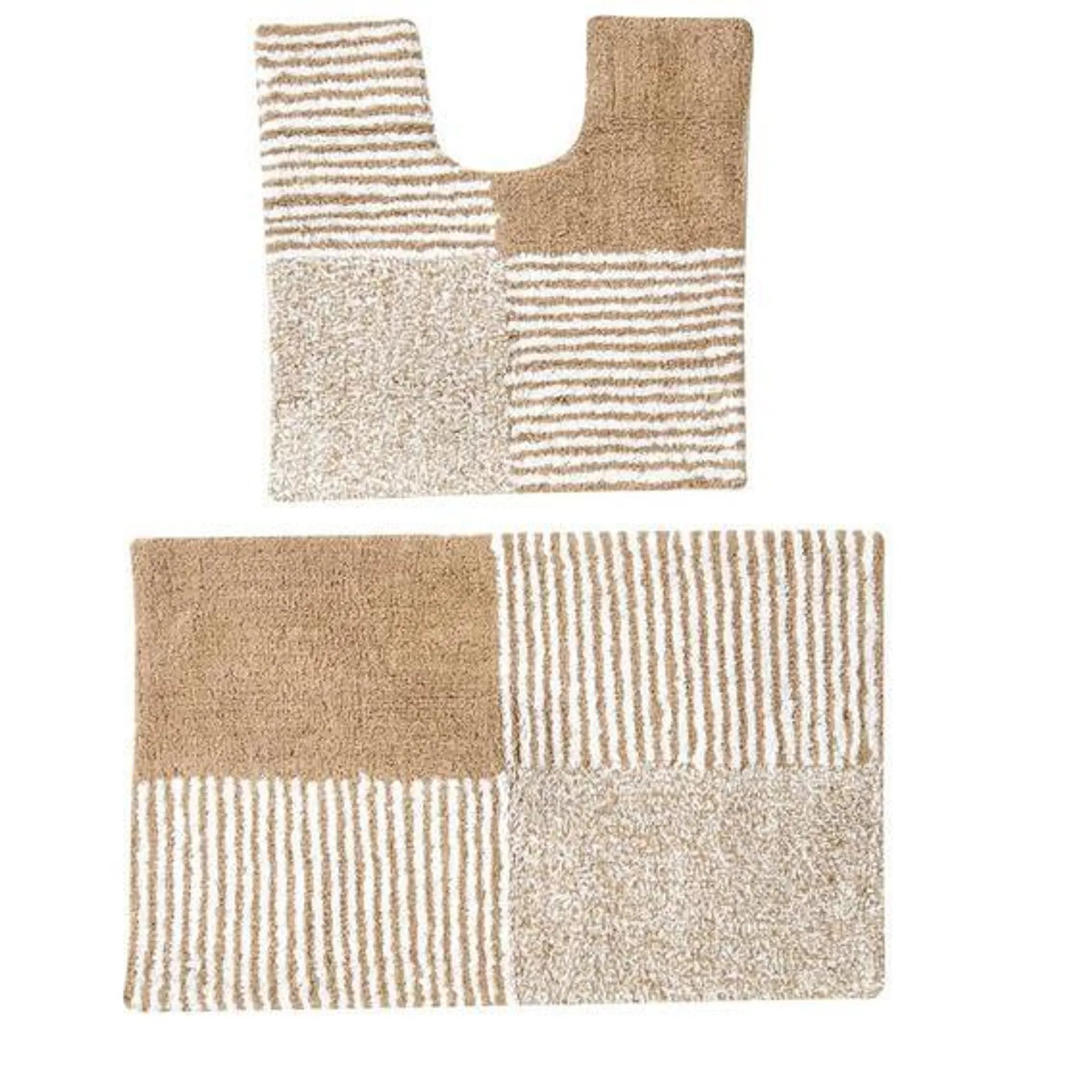 DULCE 2 Piece Block Stripe Bath Mat Set Grey NATURAL