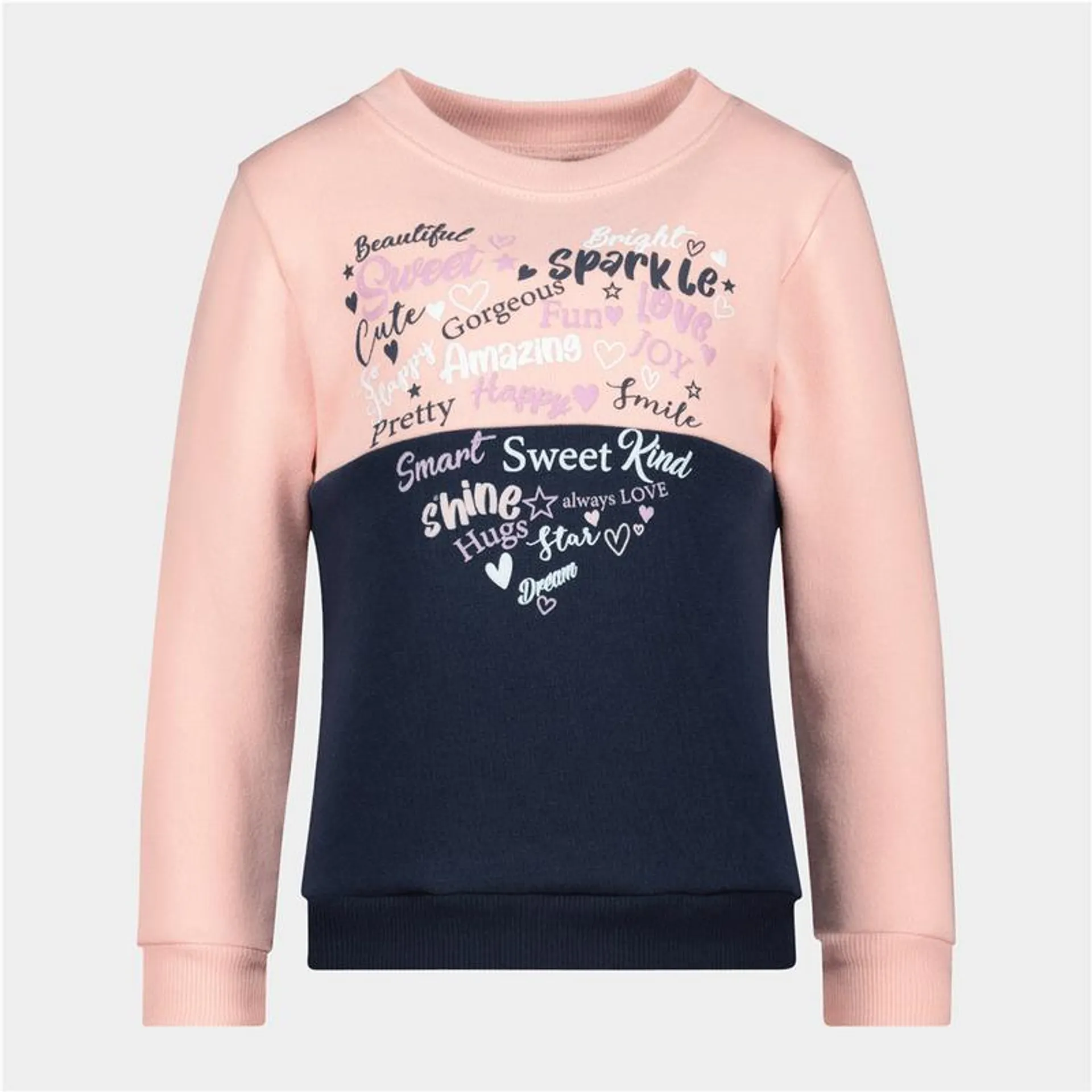 Younger Girl's Navy & Pink Graphic Print Sweater