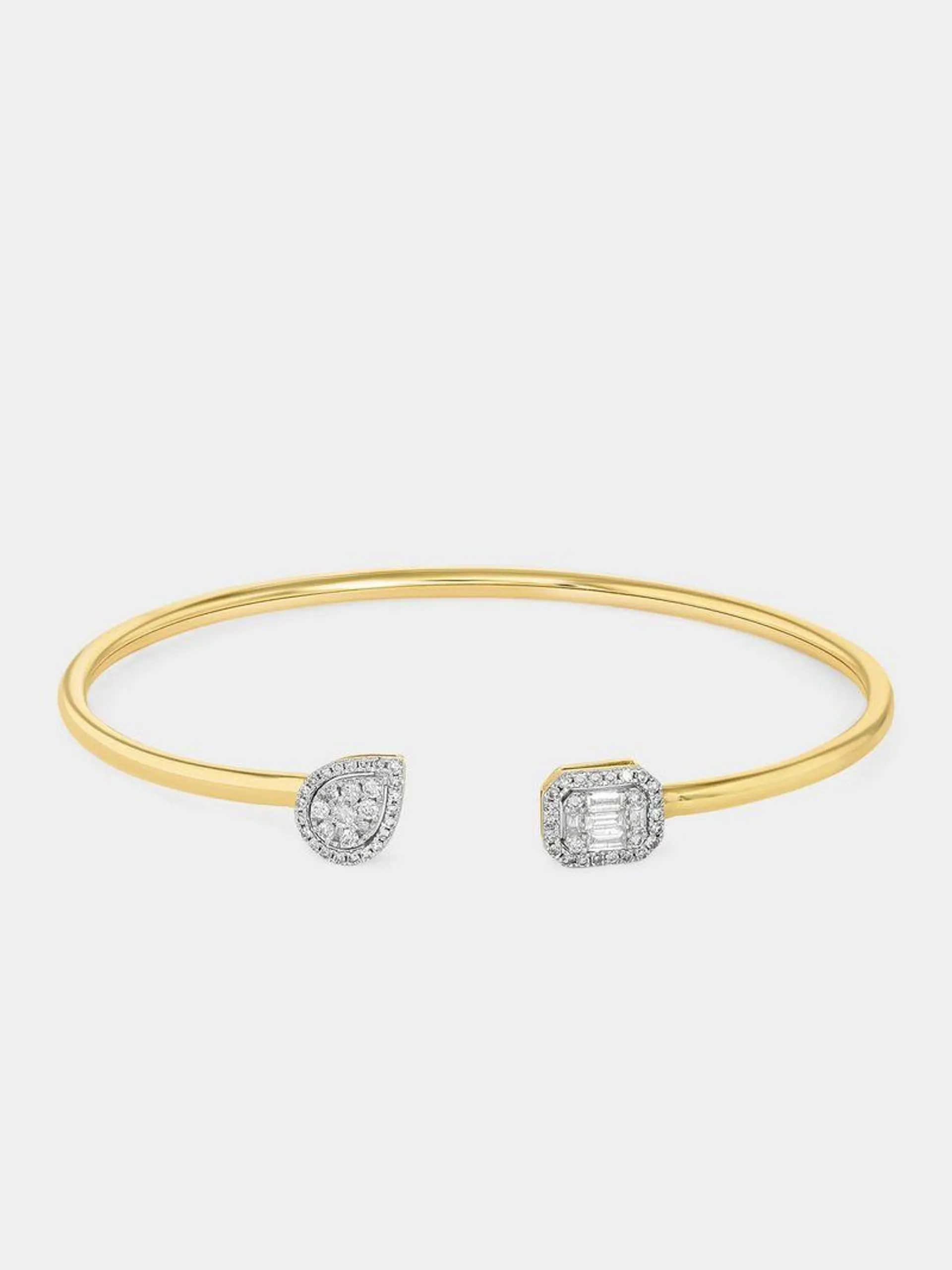 Yellow Gold 0.50ct Diamond Cushion Pear Cuff Bangle