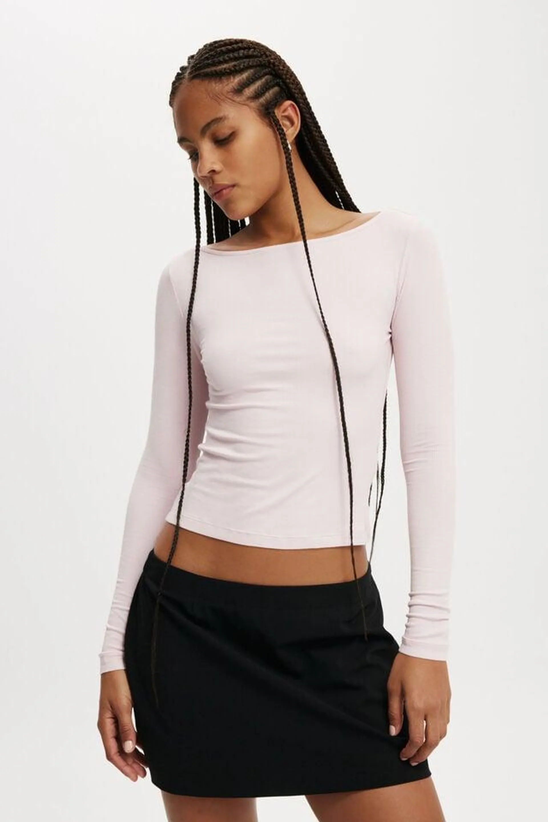 Staple Rib Boat Neck Long Sleeve Top