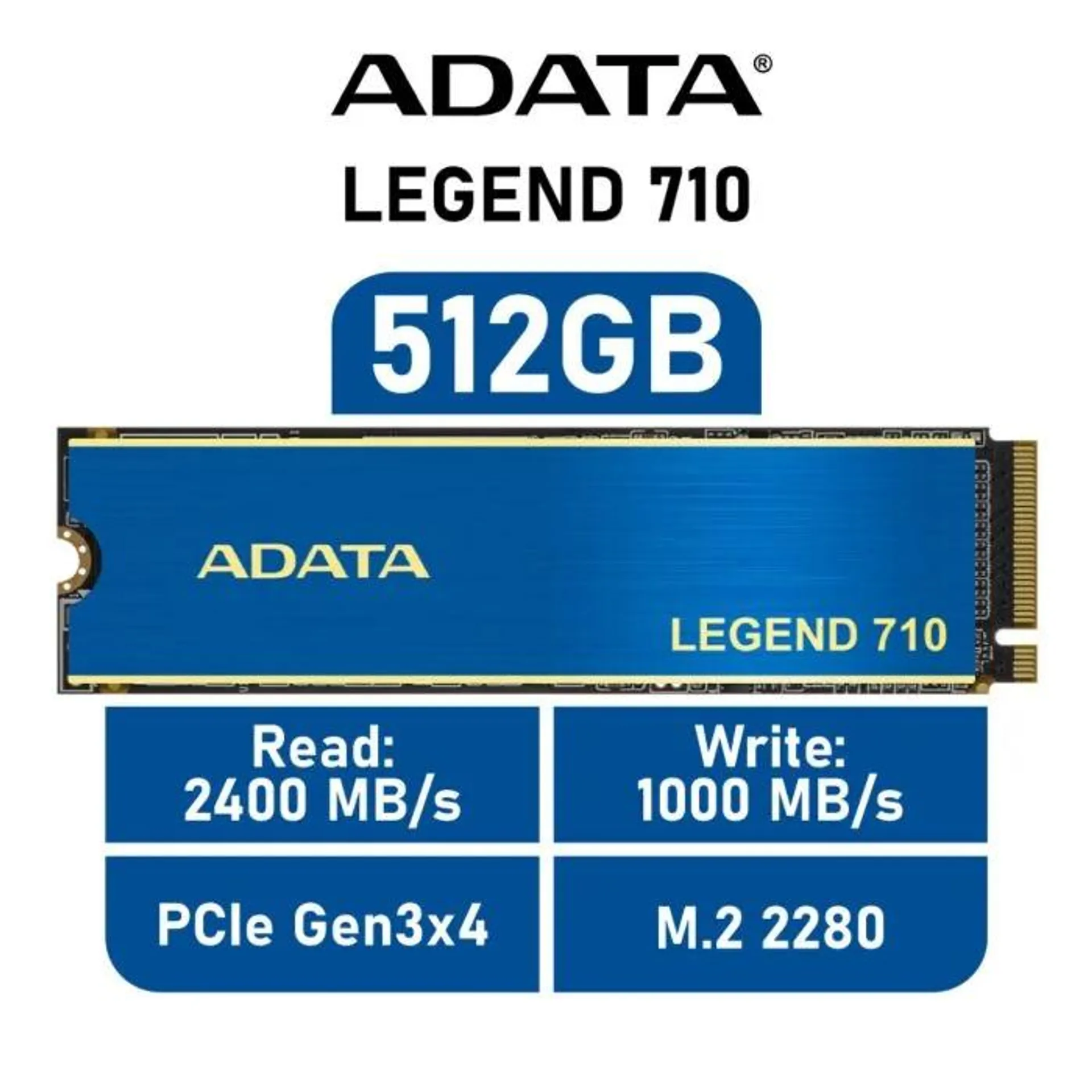 ADATA LEGEND 710 512GB PCIe Gen3x4 ALEG-710-512GCS M.2 2280 Solid State Drive