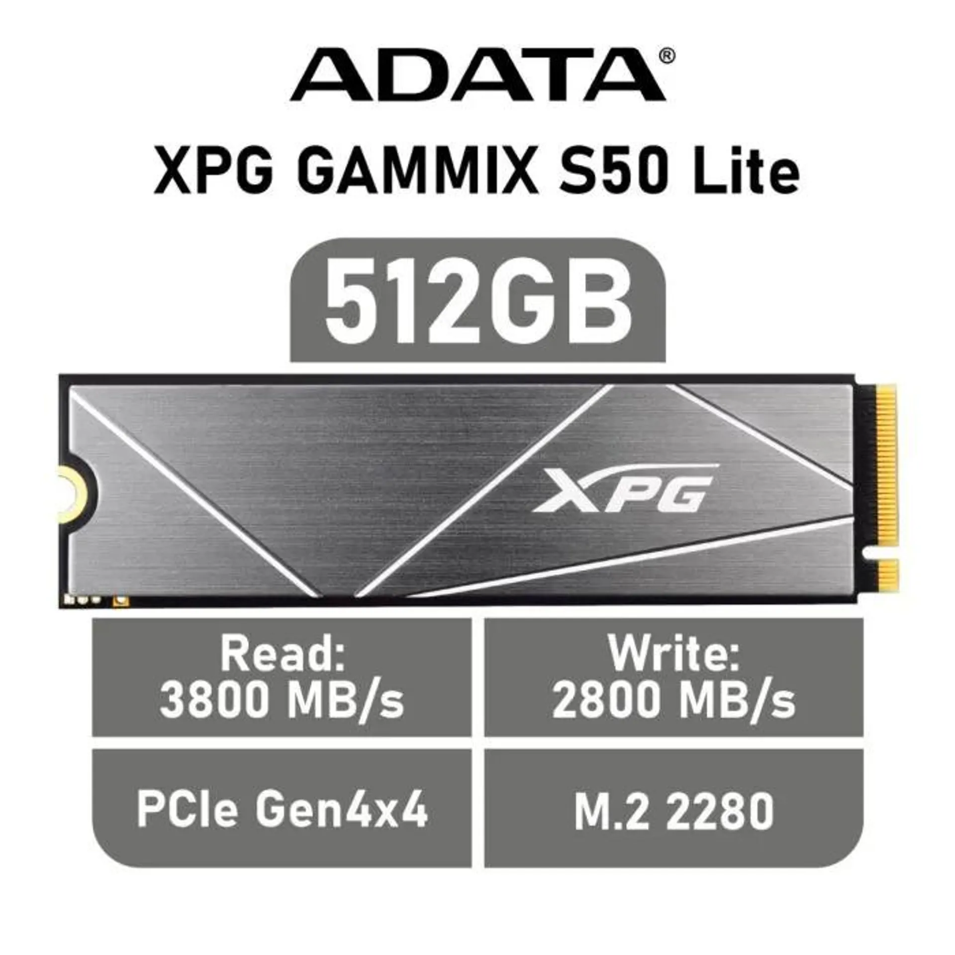 ADATA XPG GAMMIX S50 Lite 512GB PCIe Gen4x4 AGAMMIXS50L-512G-C M.2 2280 Solid State Drive