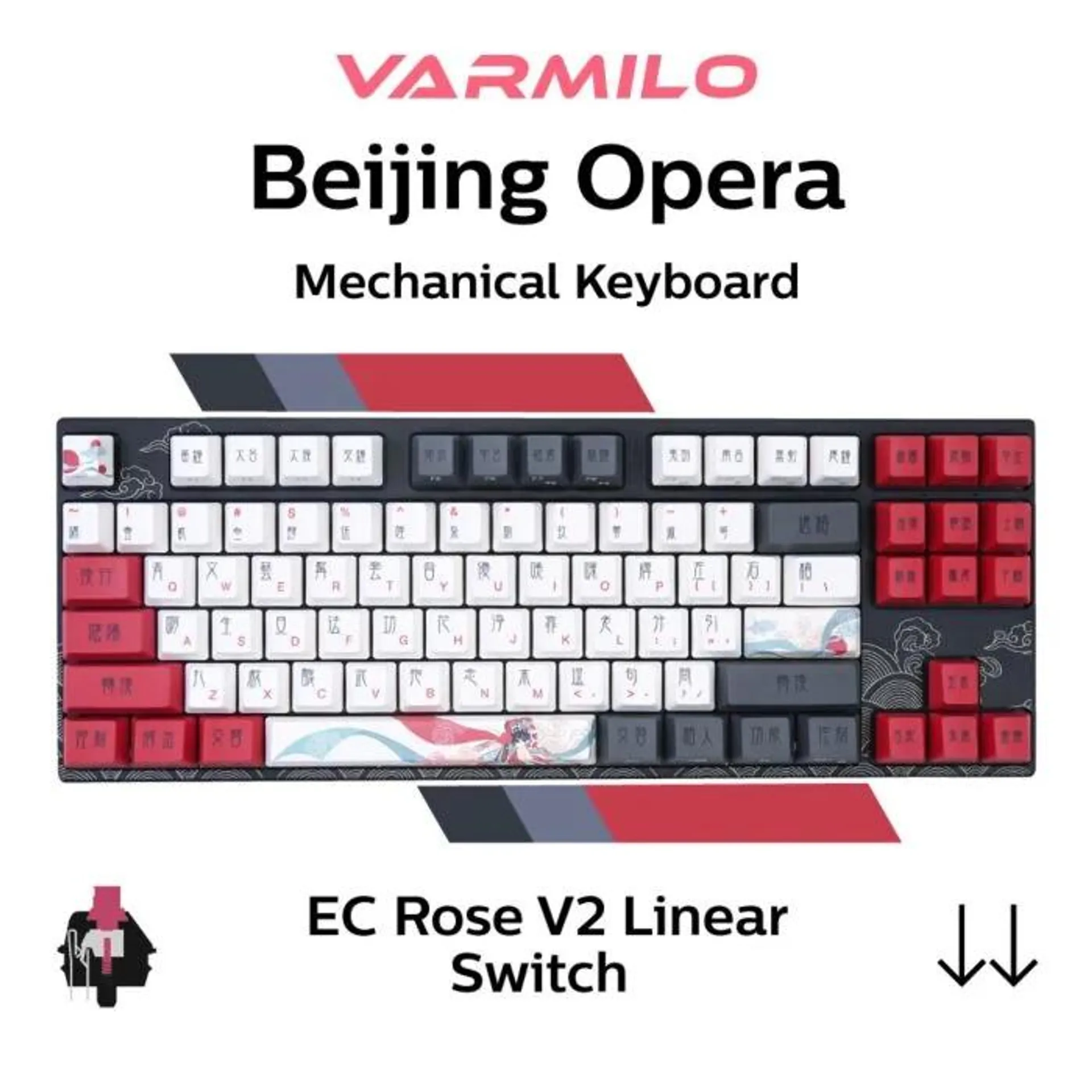 Varmilo MA87 V2 Beijing Opera EC Rose V2 A33A028B0A3A01A025 TKL Size Mechanical Keyboard