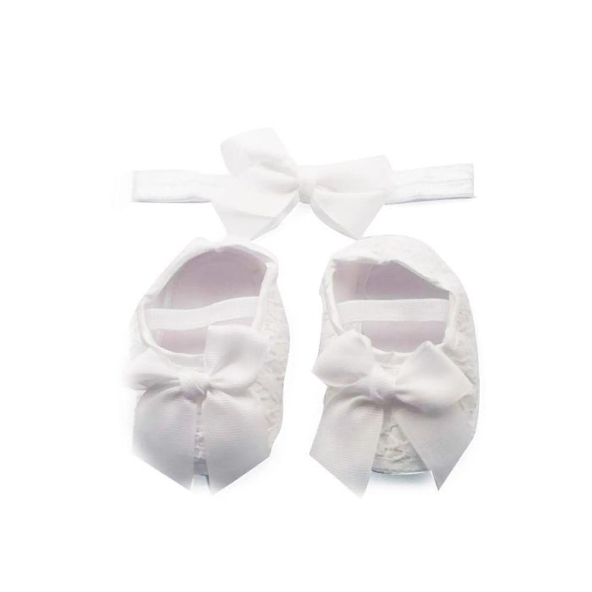 WHITE SHOE AND HEADBAND SET 0-6 MONTHS