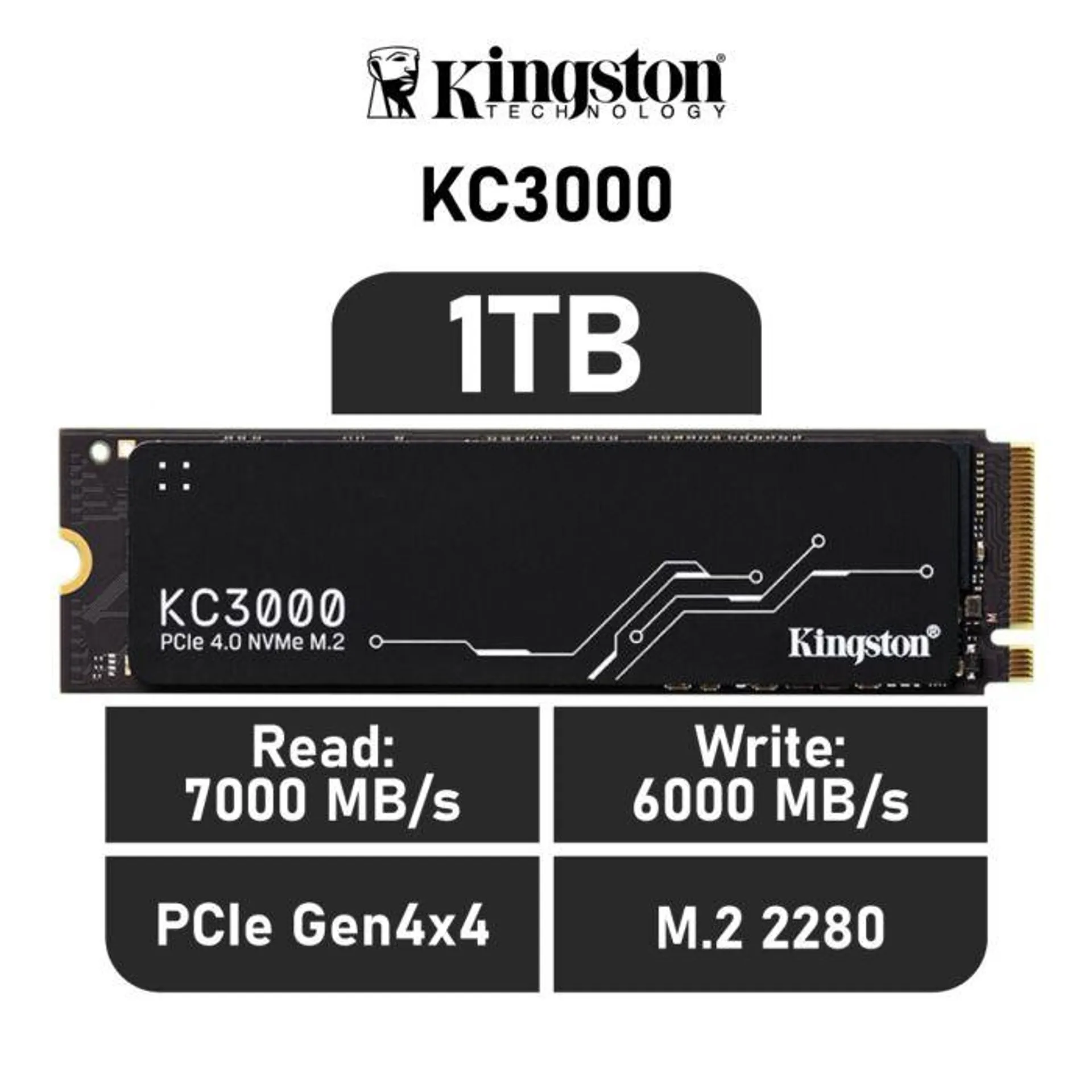 Kingston KC3000 1TB PCIe Gen4x4 SKC3000S/1024G M.2 2280 Solid State Drive