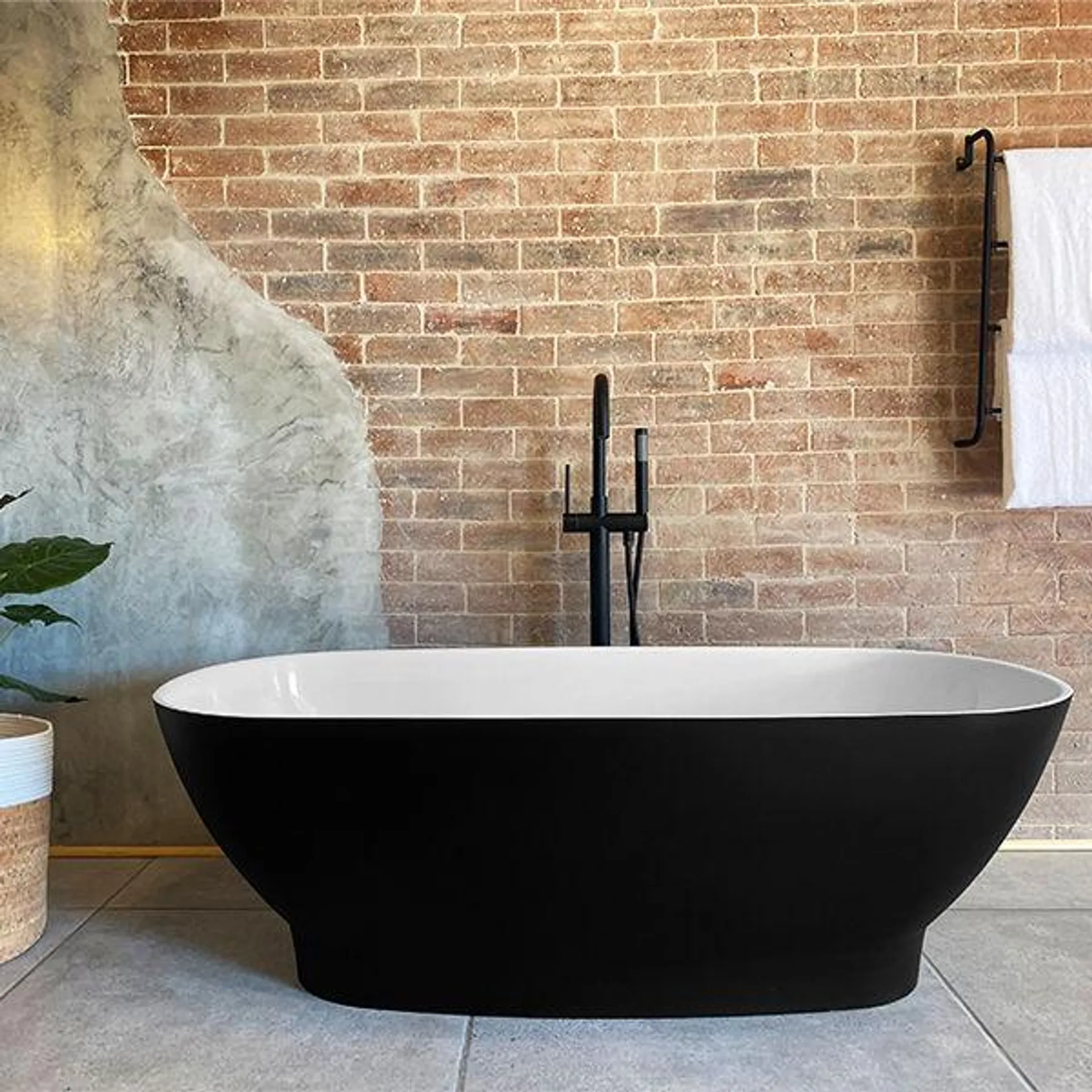 Ovale ThruColour Polished White / Midnight Quartz Freestanding Bath + Basin Combo