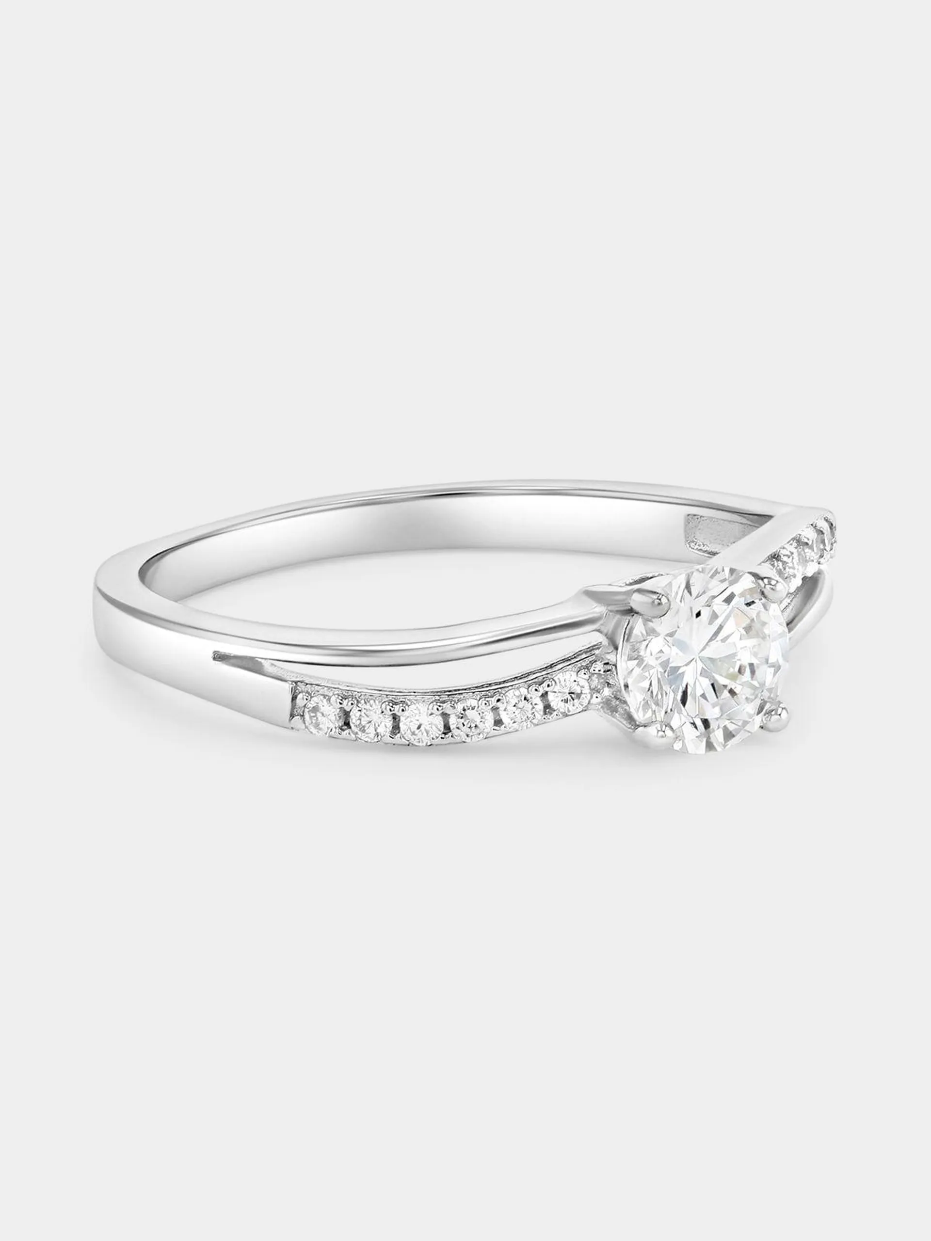 Sterling Silver Cubic Zirconia Solitaire Wave Ring