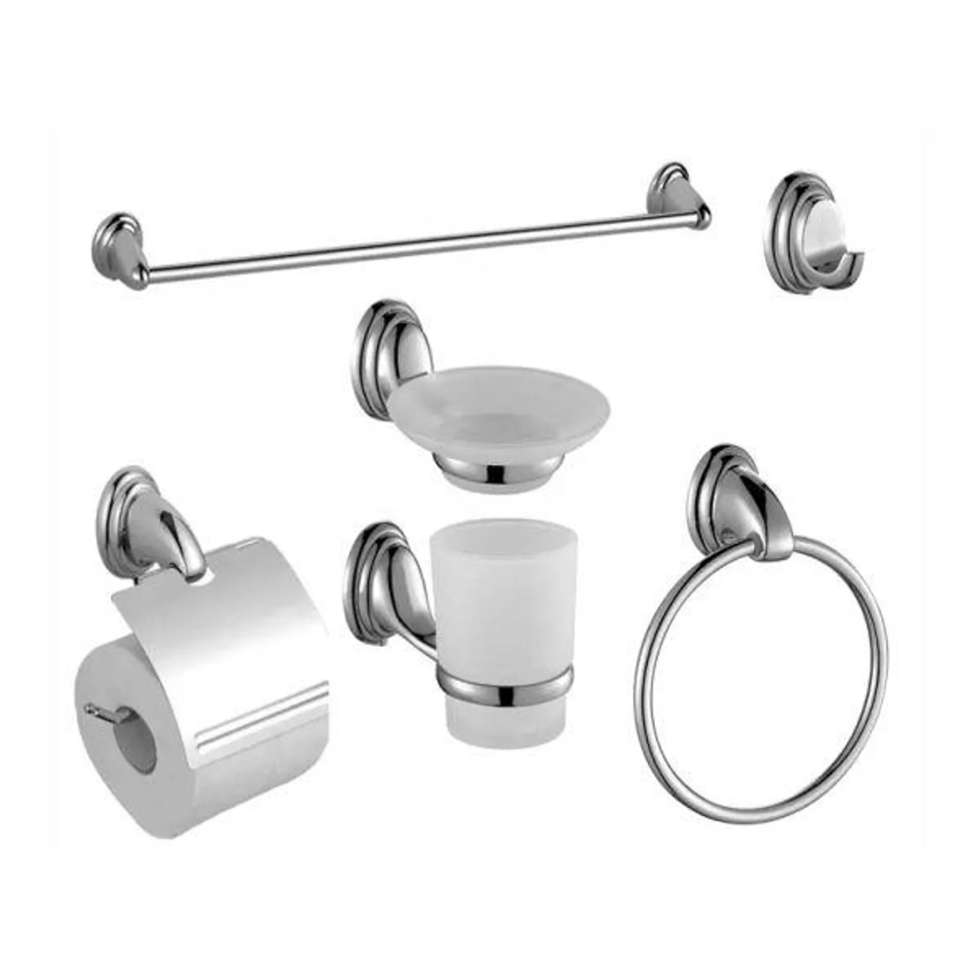 Bathroom Accessories, 6-Piece, Chrome Plated Zinc 3100
