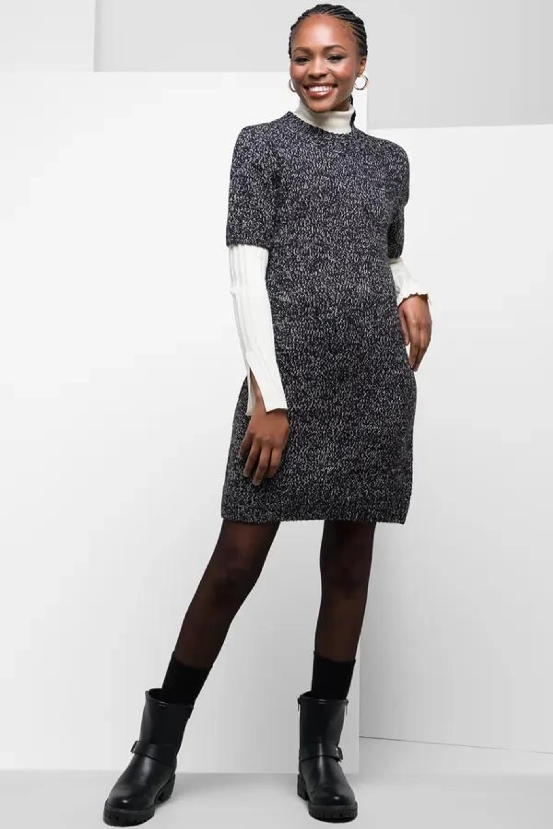 Short sleeve knitwear bodycon dress navy