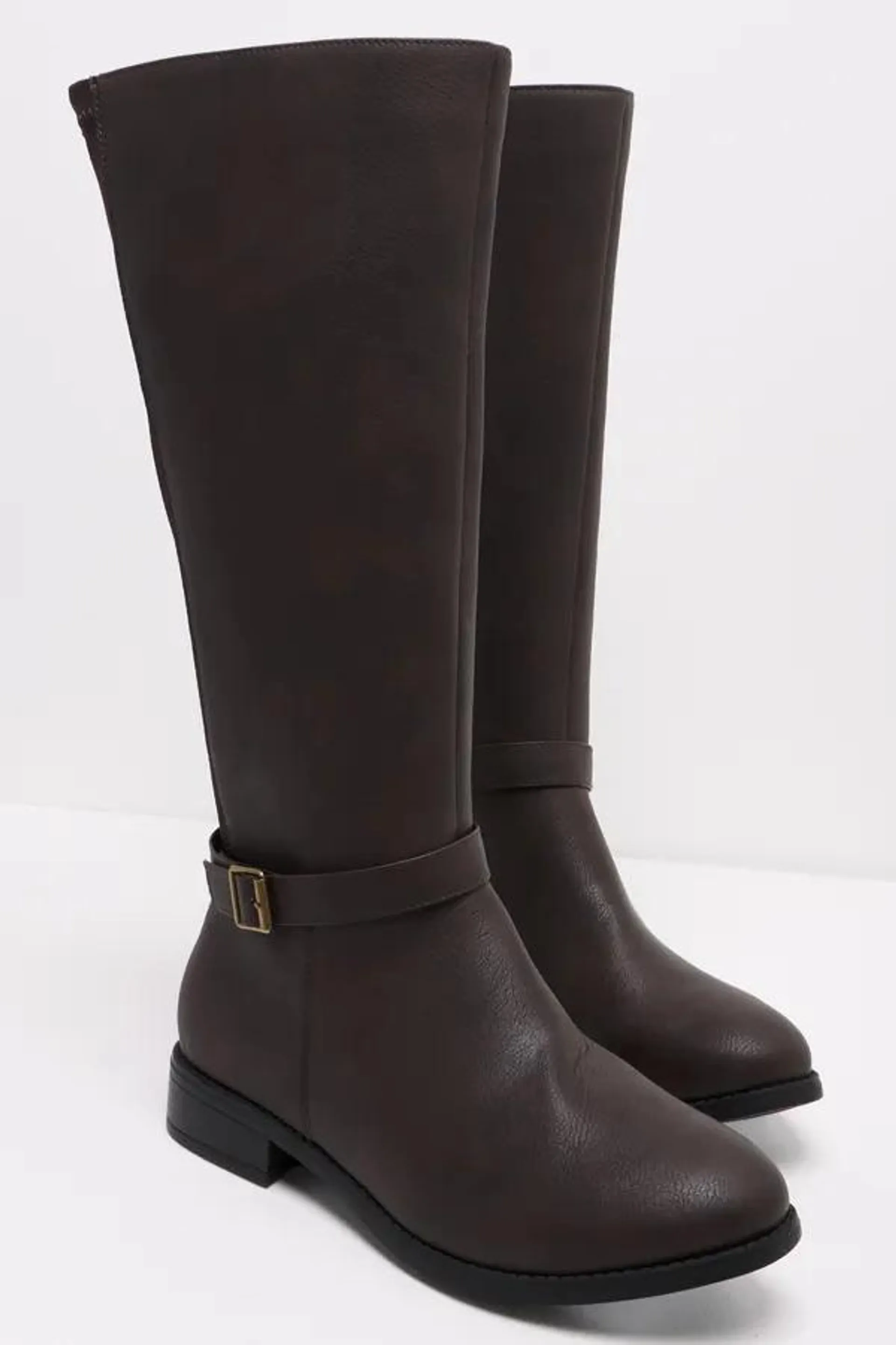 Buckle detail long boot brown