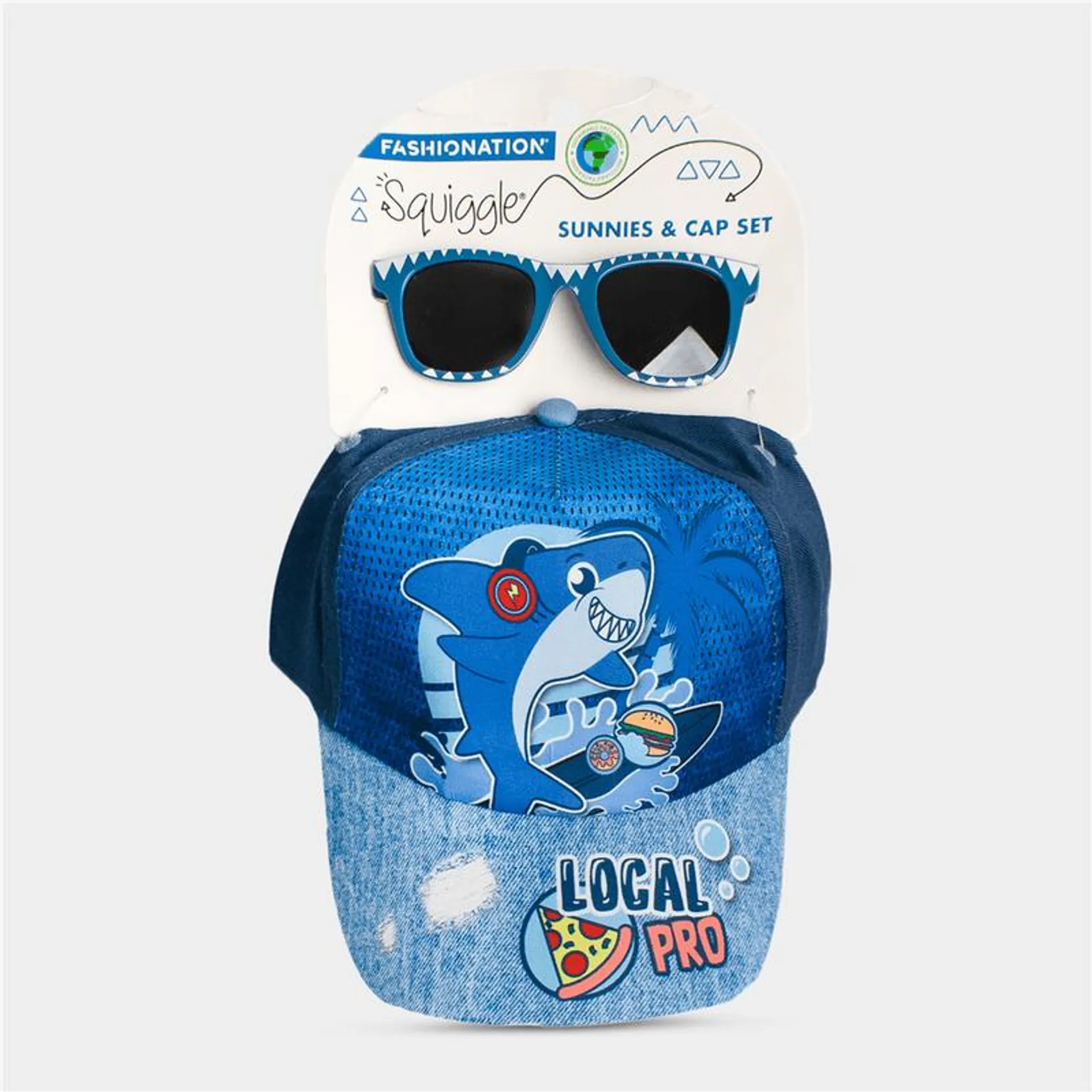 Boy's Character Group Blue Shark Sunnies & Peak Cap Set