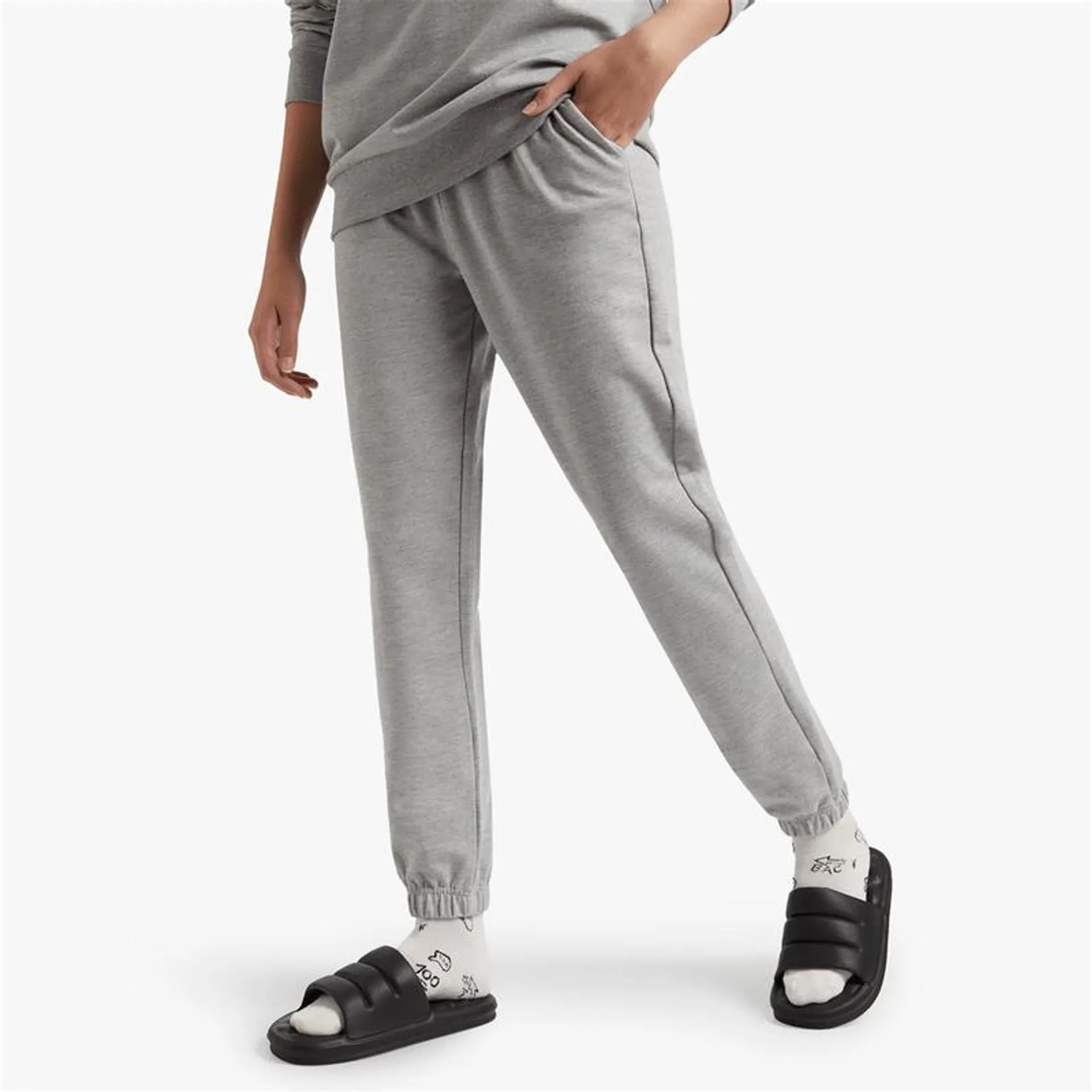Women's Grey Melange Essential Jogger Pants