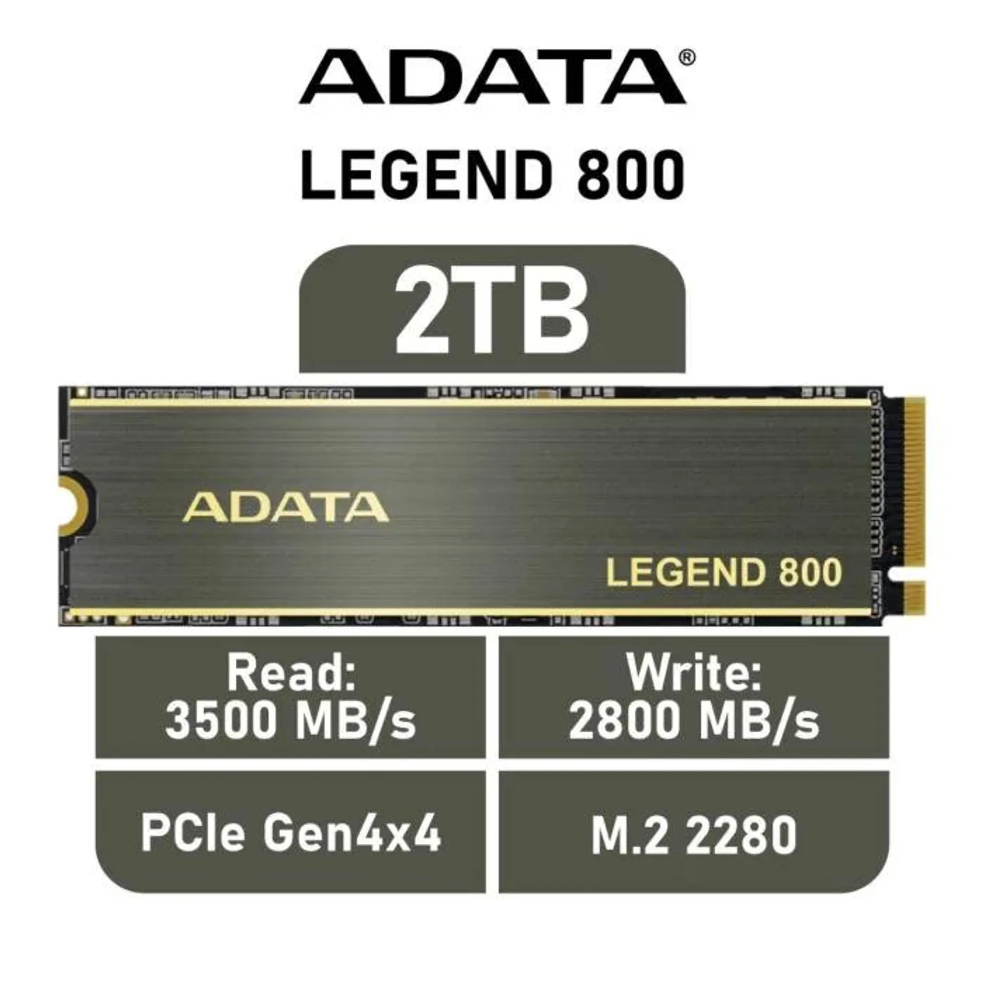 ADATA LEGEND 800 2TB PCIe Gen4x4 ALEG-800-2000GCS M.2 2280 Solid State Drive