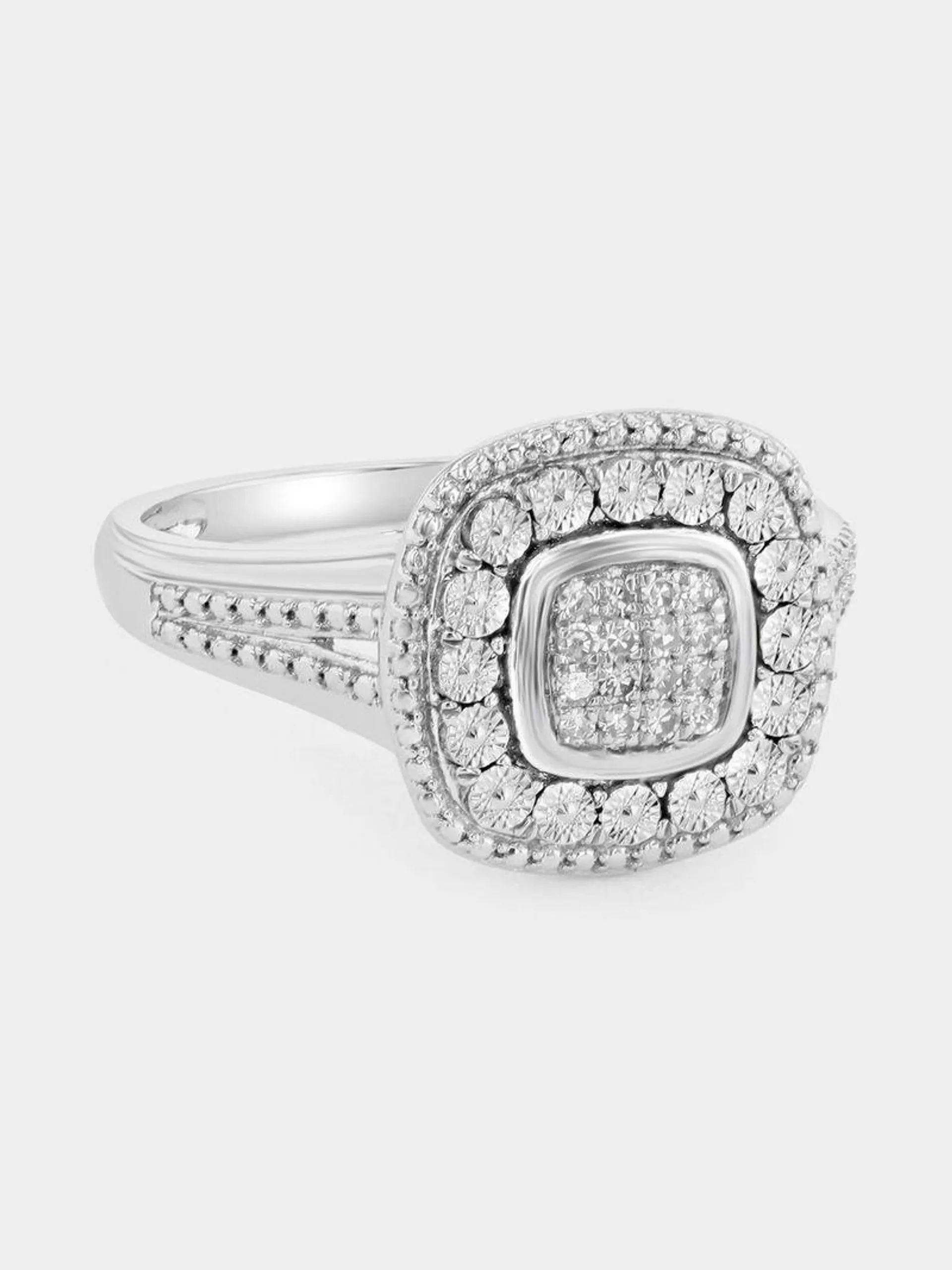 Sterling Silver Lab Grown Diamond Bold Cushion Halo Ring