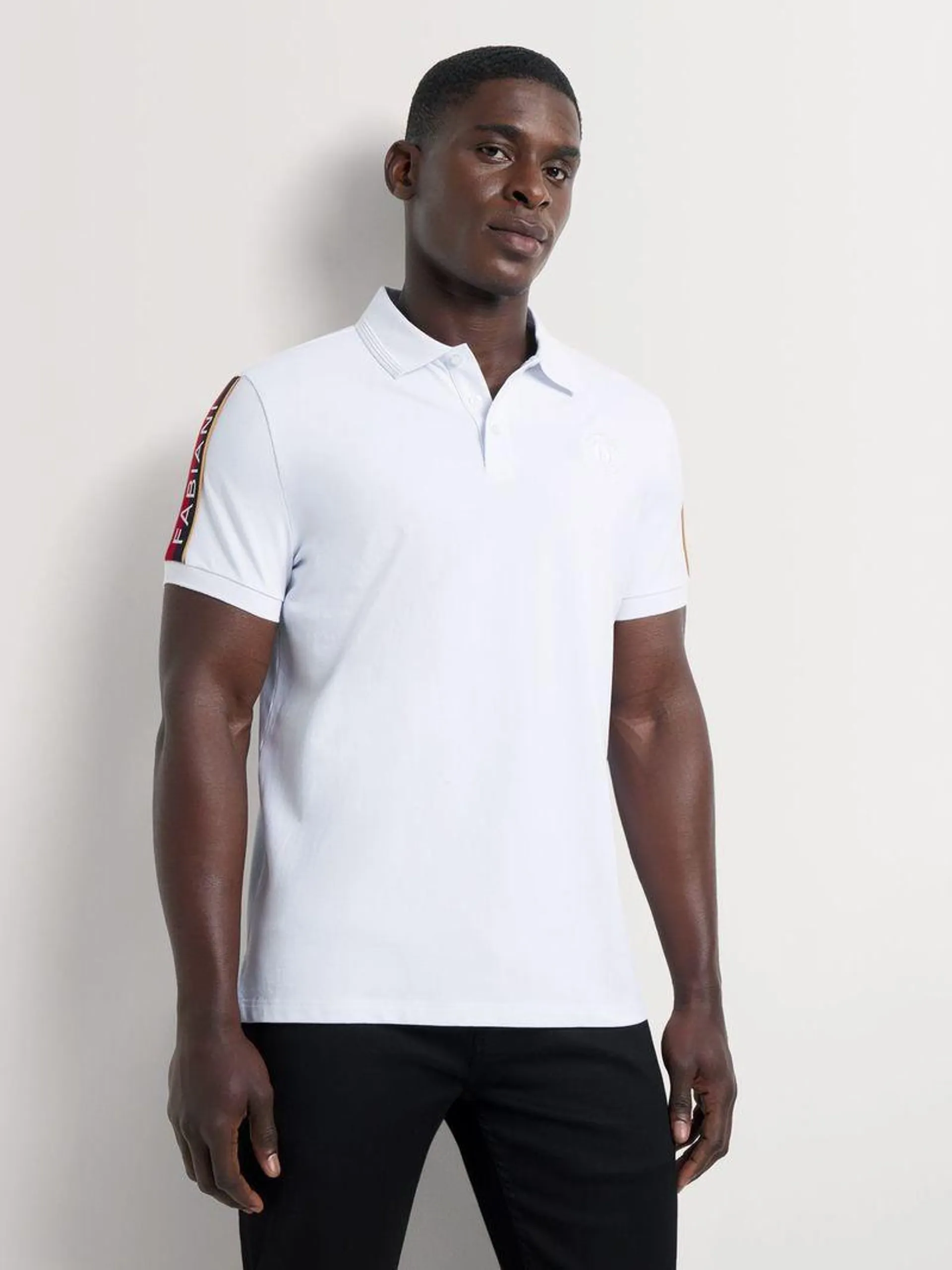 Fabiani Men's White Sleeve Tape Golfer Polo