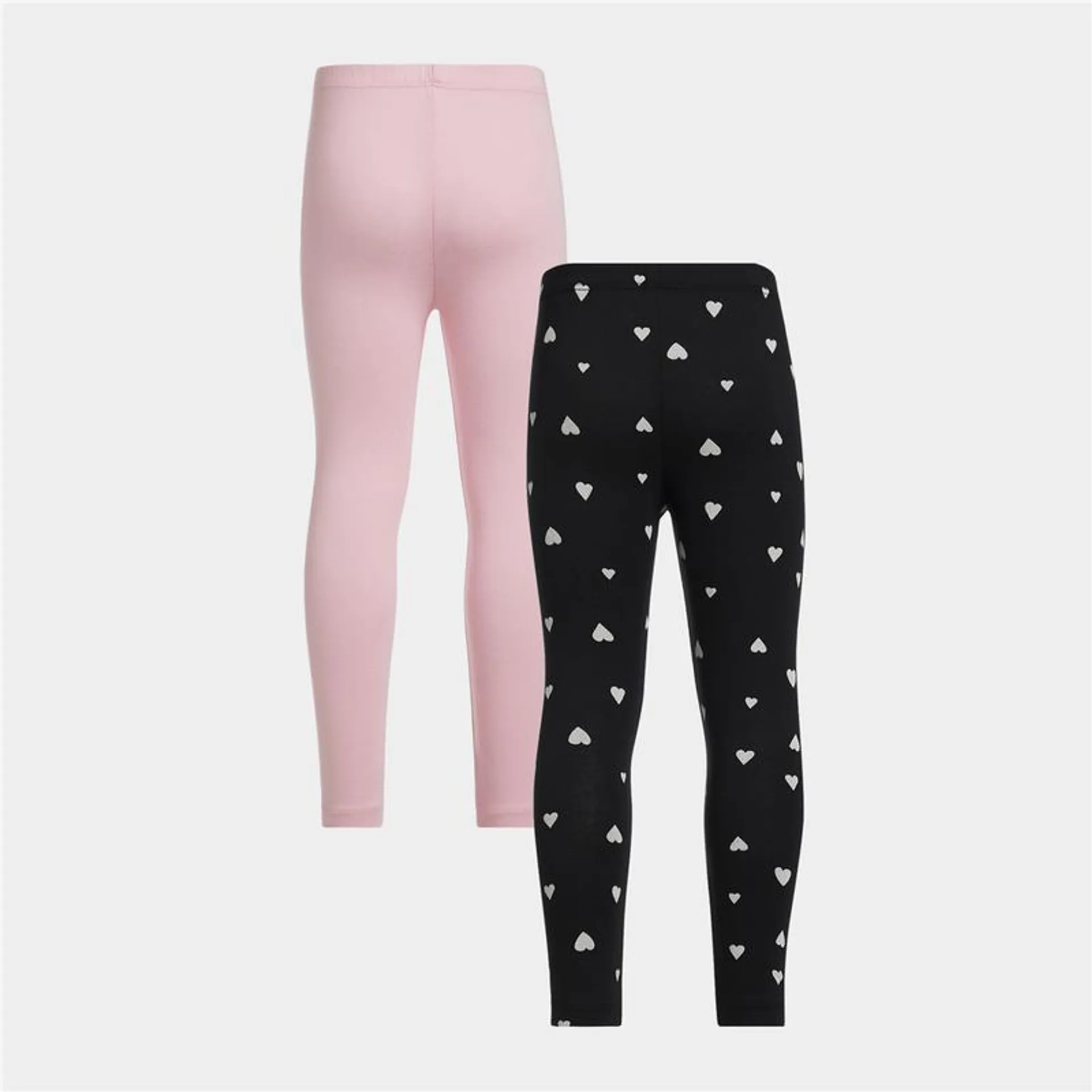 Younger Girl's Pink & Black Heart Print 2-Pack Leggings