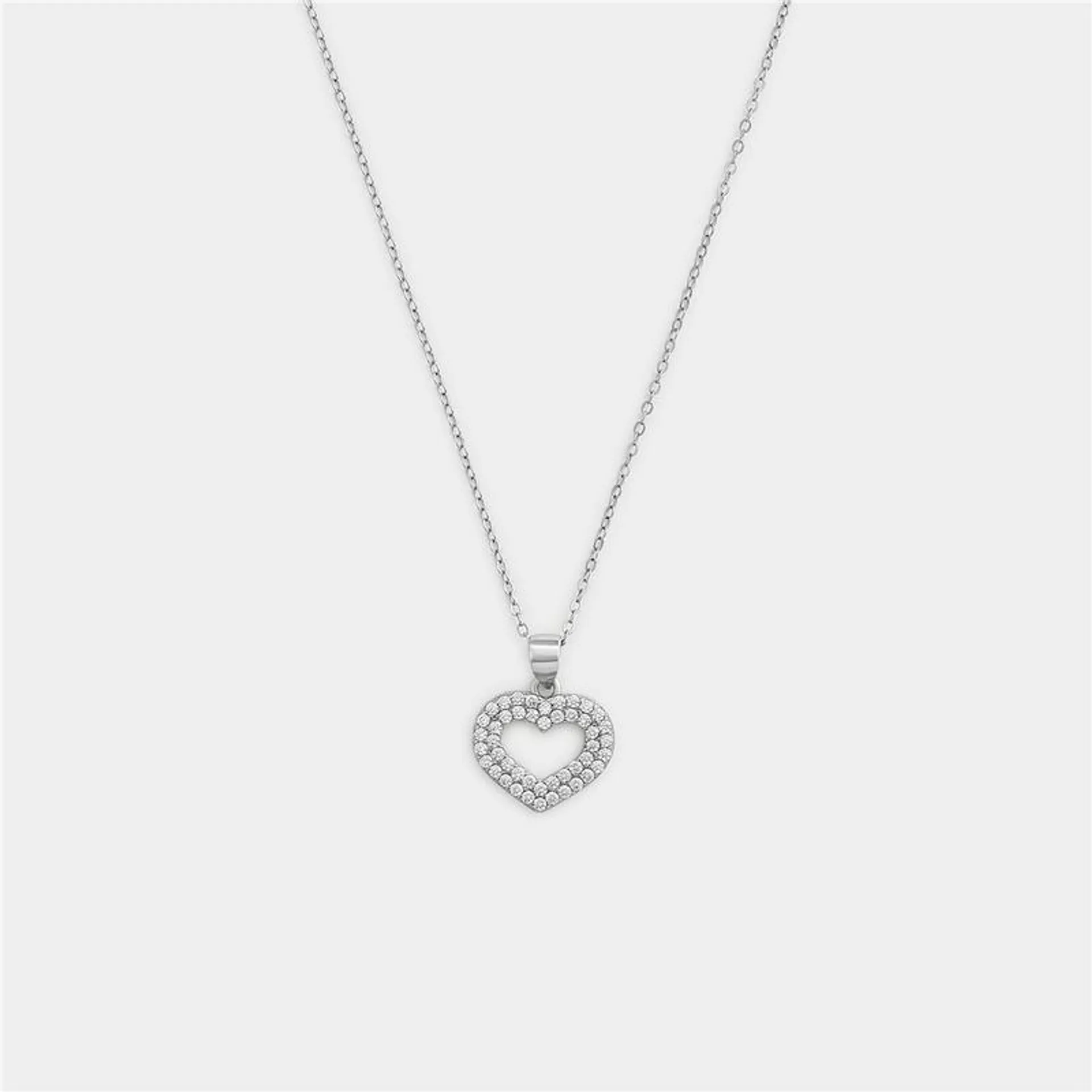 Sterling Silver Cubic Zirconia Open Heart Pendant