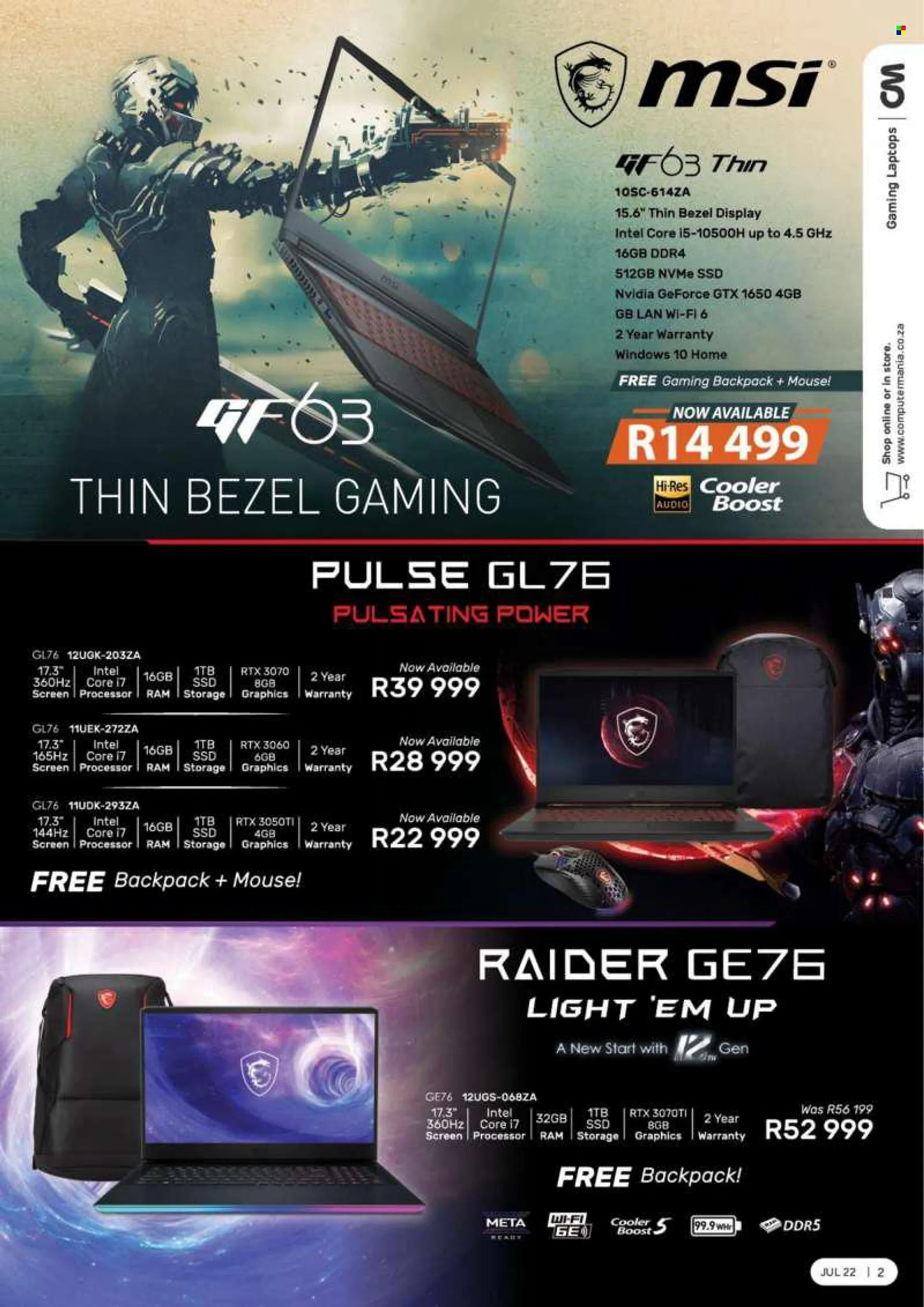 Computer Mania catalogue  - 01/07/2022 - 31/07/2022 - Sales products - Intel, laptop, MSI, GeForce, mouse, backpack. Page 3.