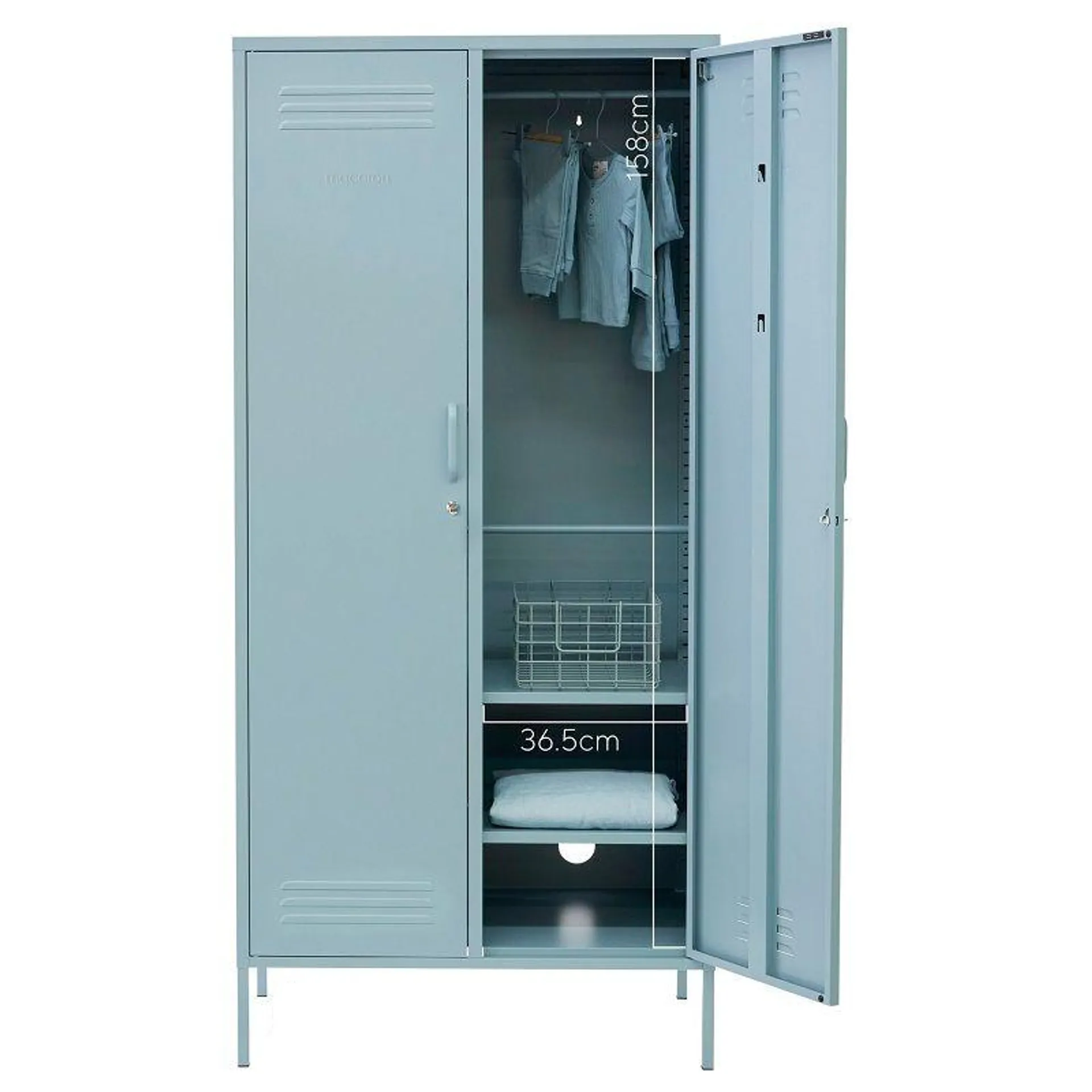 Steel Swing Door Twinny Wardrobe Storage Cabinet With Lock - Ocean Blue