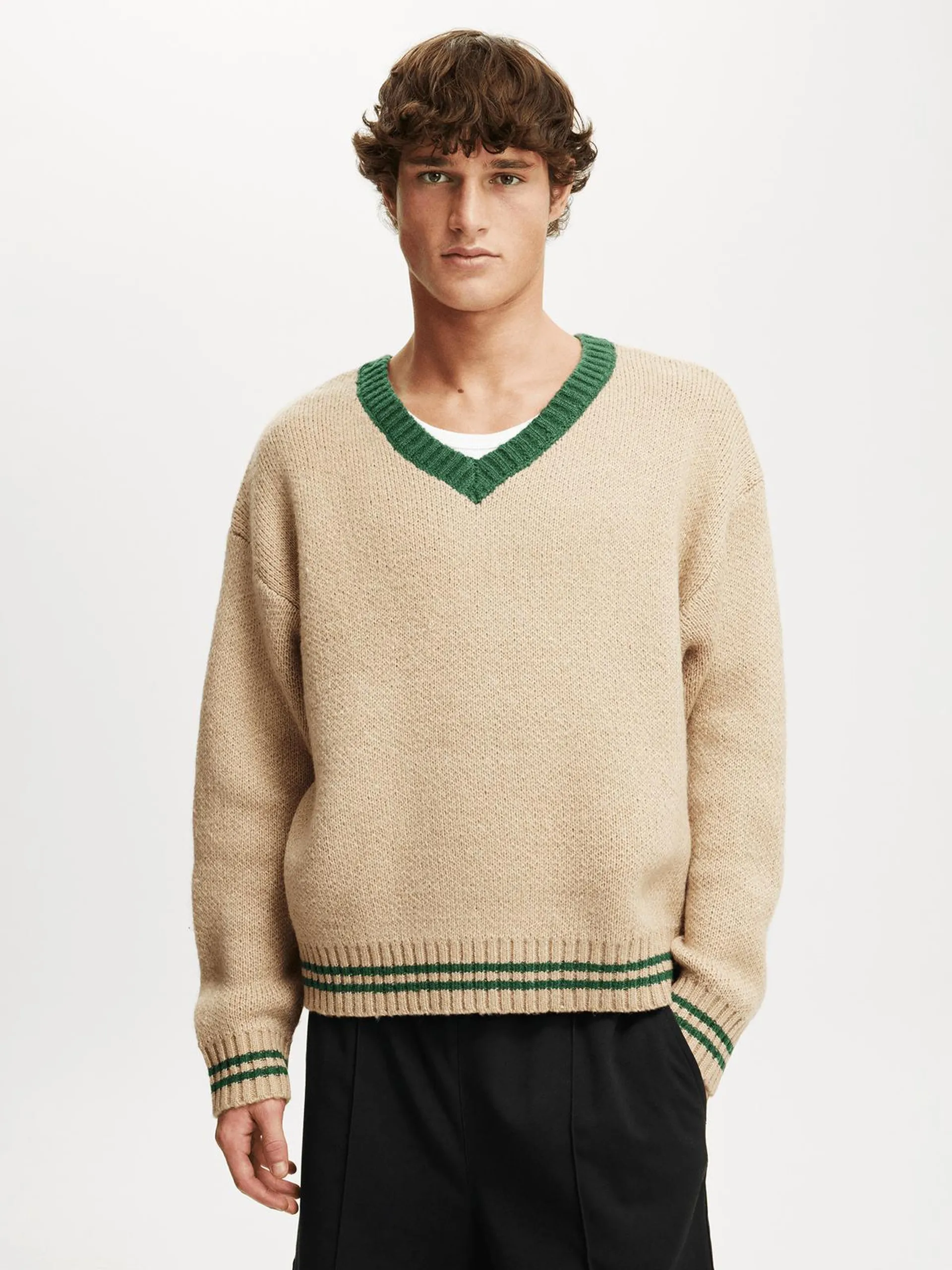 Men's Cotton On BEIGE V Neck Knit