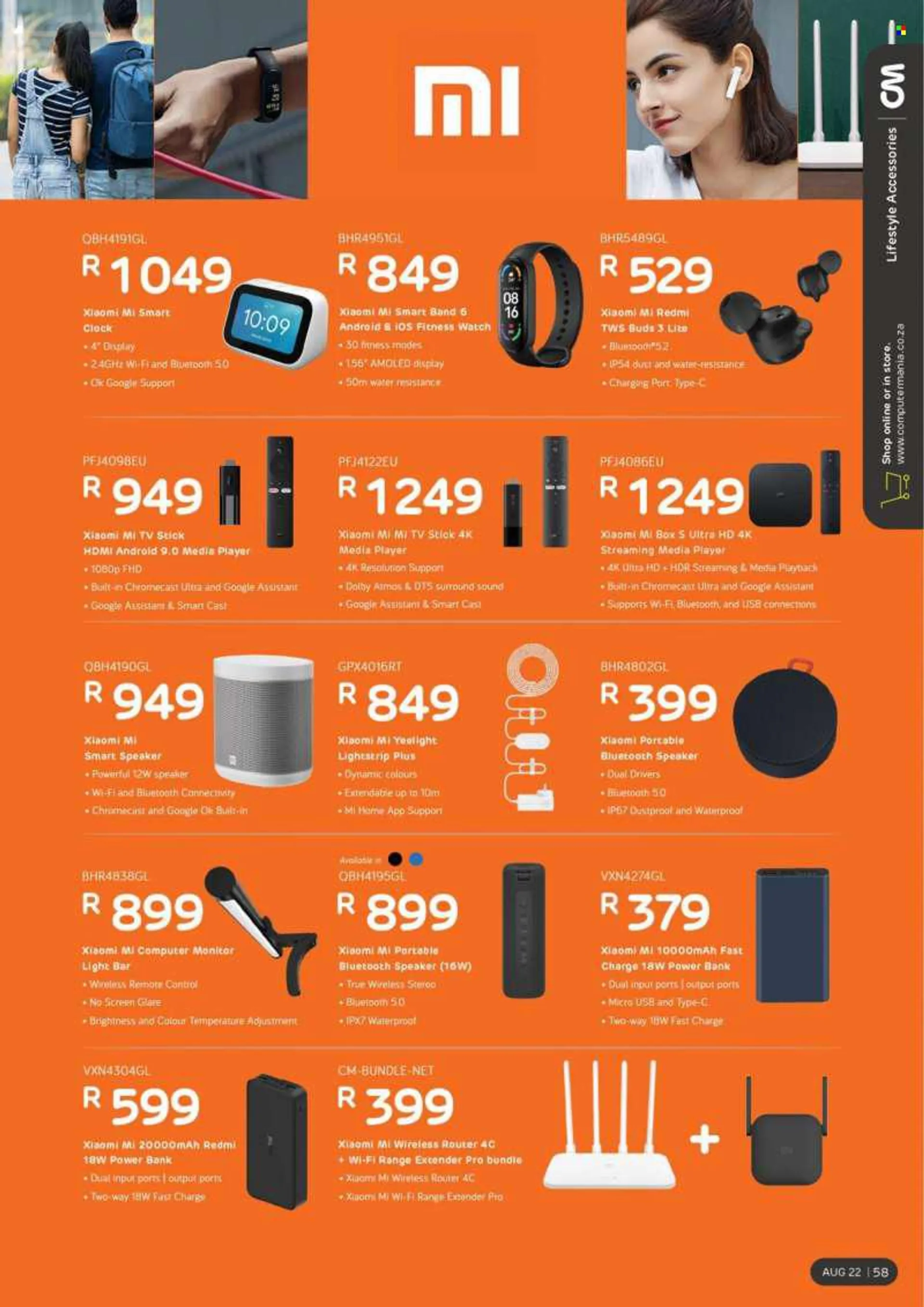 Computer Mania catalogue  - 01/08/2022 - 31/08/2022 - Sales products - Xiaomi, range extender, router, power bank, fitness smart watch, smartband, computer, monitor, UHD TV, ultra hd, media player, speaker, bluetooth speaker, remote control, streaming med