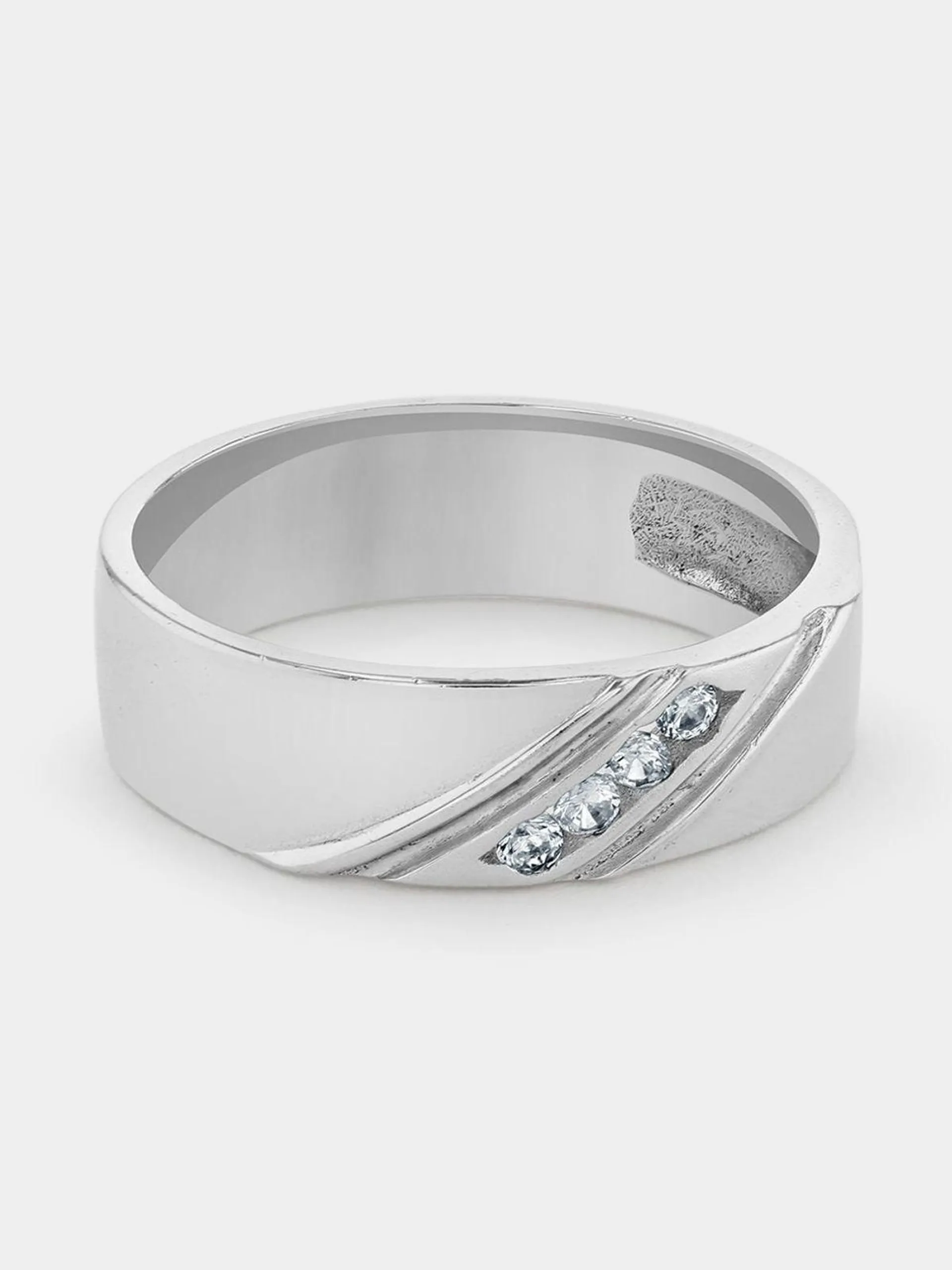 Stainless Steel Cubic Zirconia Matte Centre Diagonal Design Ring