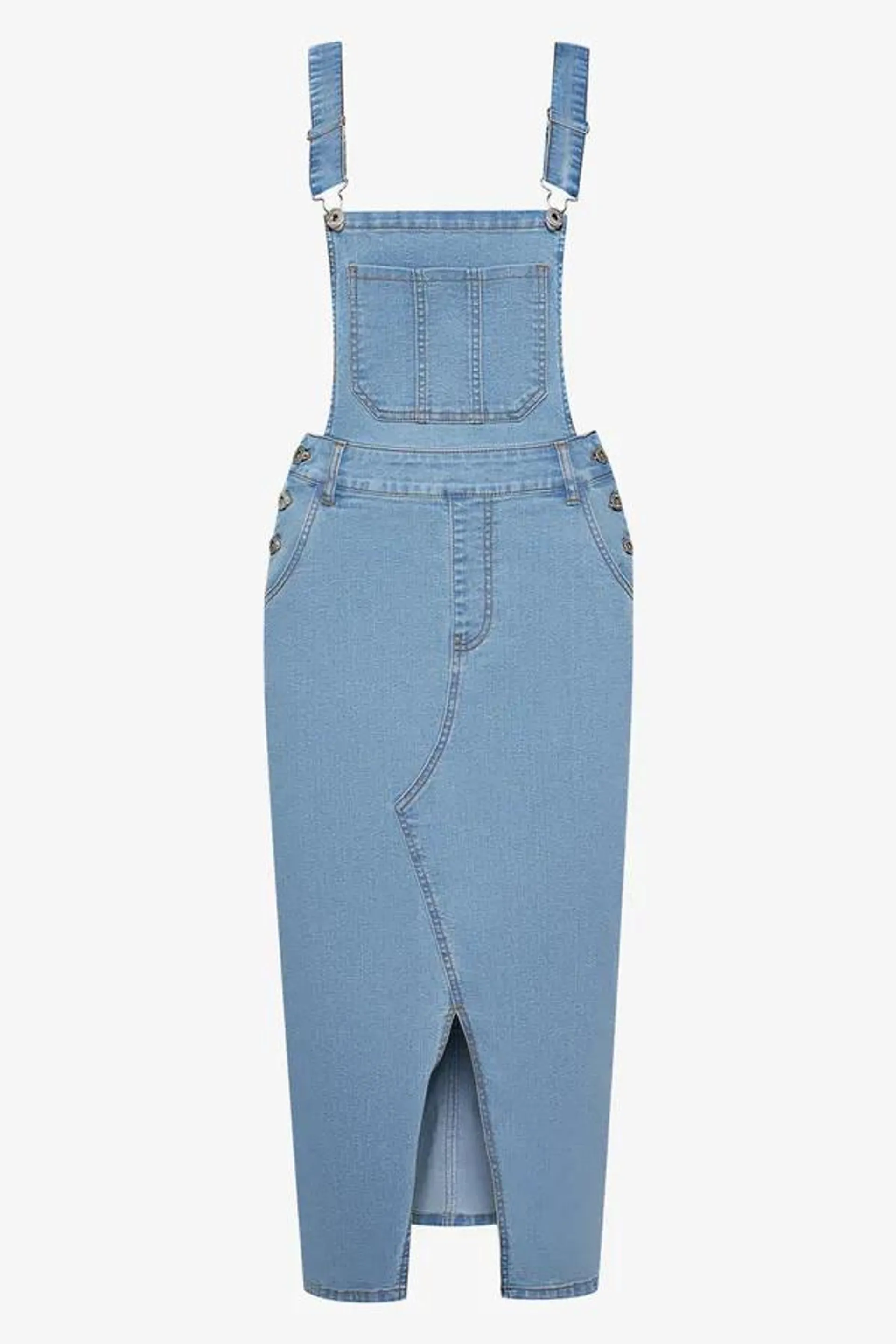 Denim dungaree dress light blue