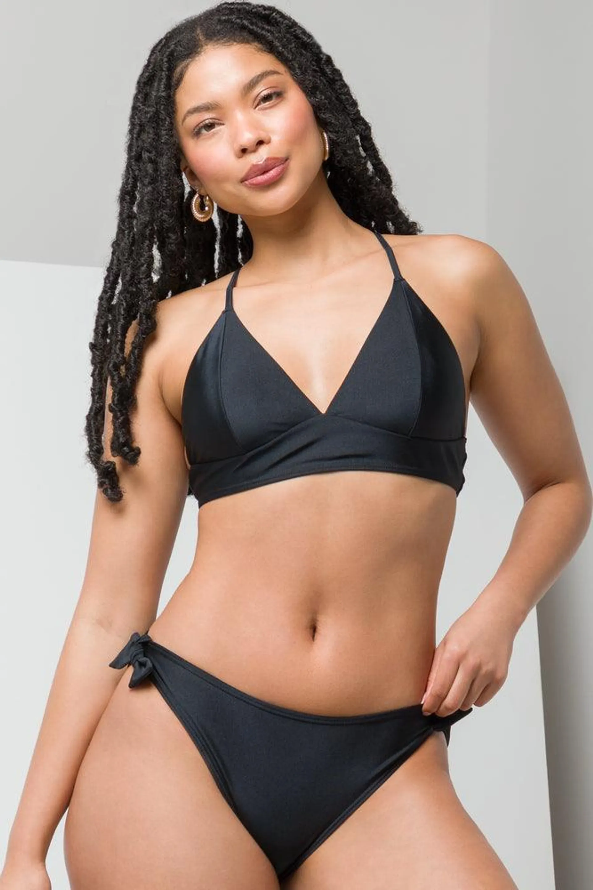 Cross Back Triangle Bikini Top Black