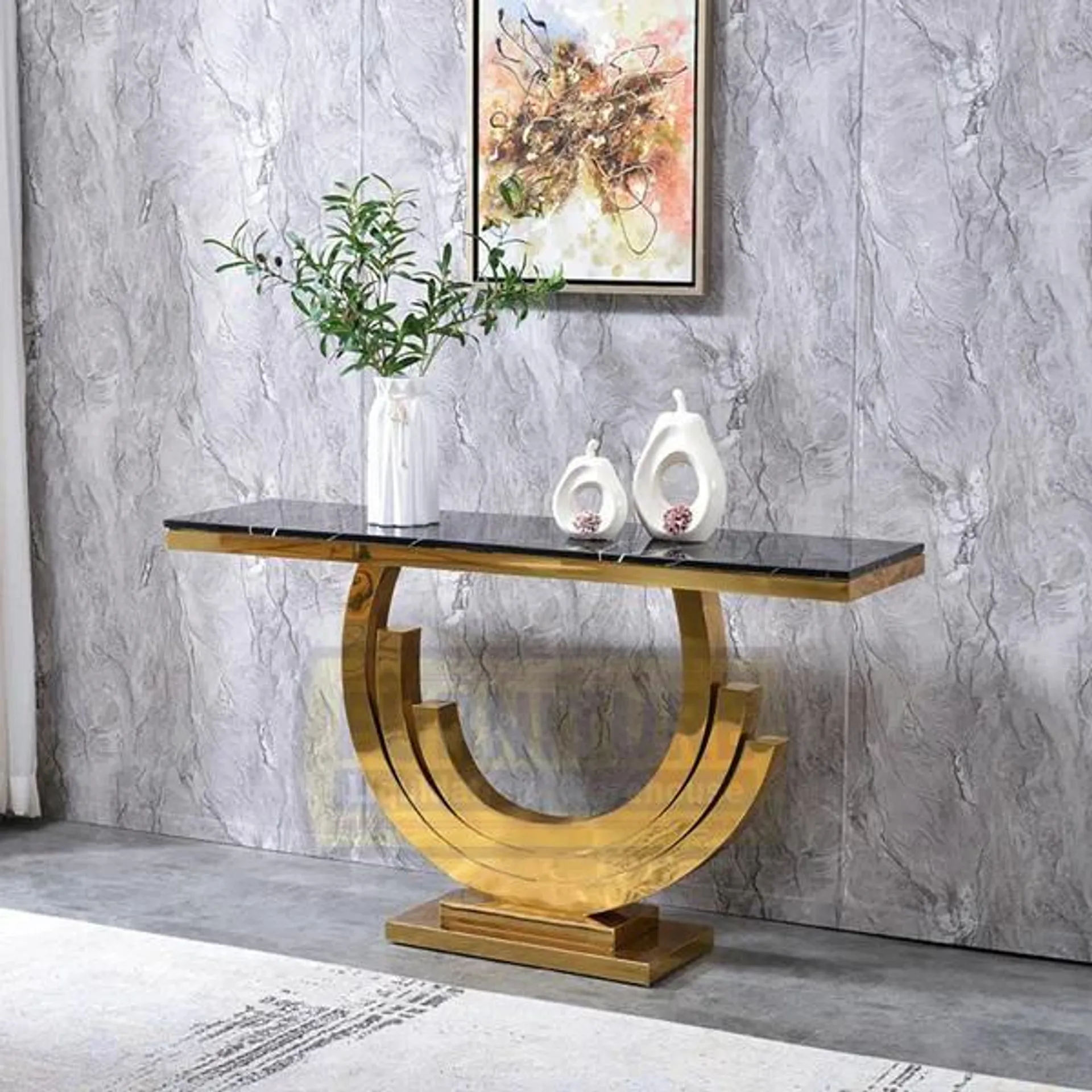 Gold & Black Marble Console Table 1.4m