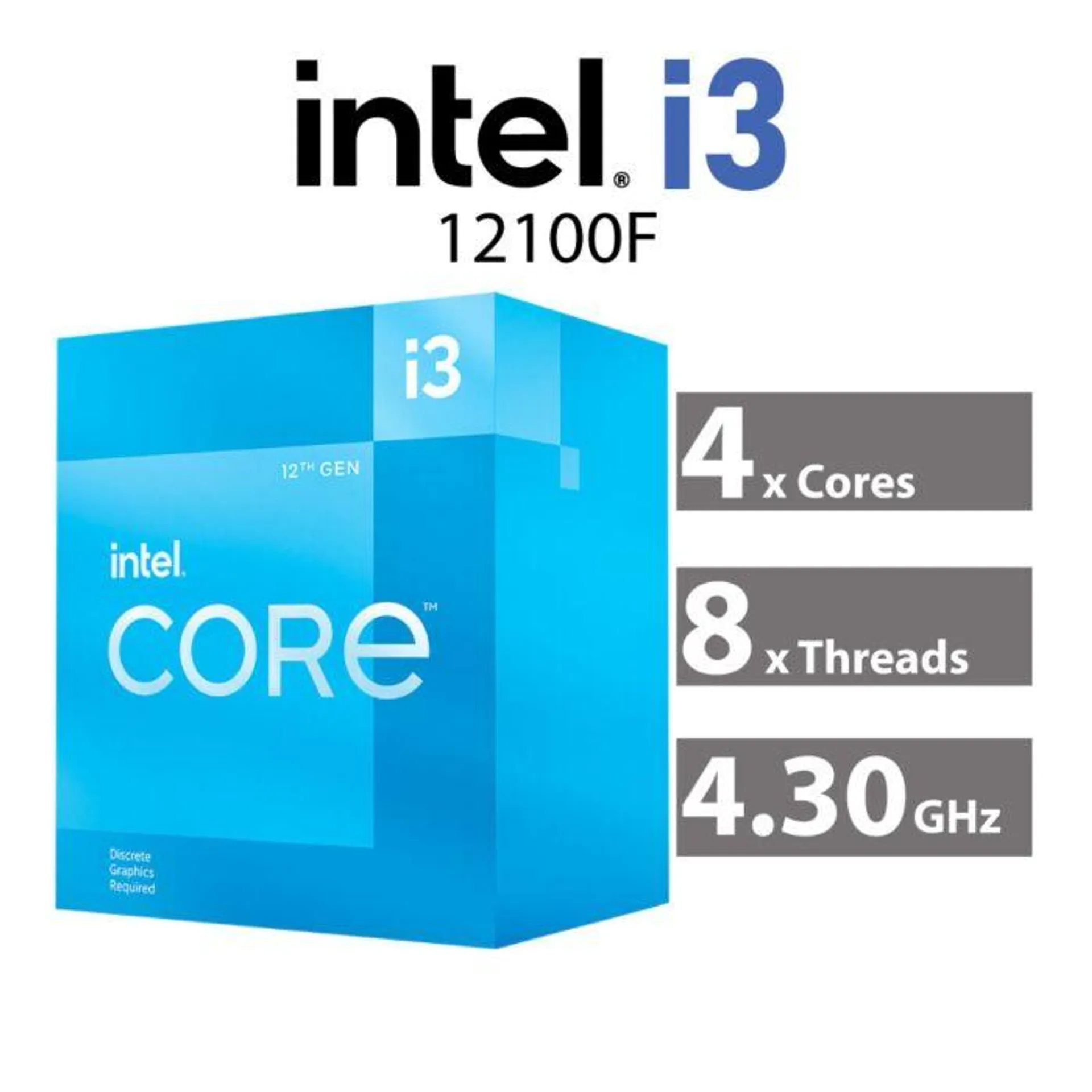 Intel Core i3-12100F Alder Lake 4-Core 3.30GHz LGA1700 58W BX8071512100F Desktop Processor