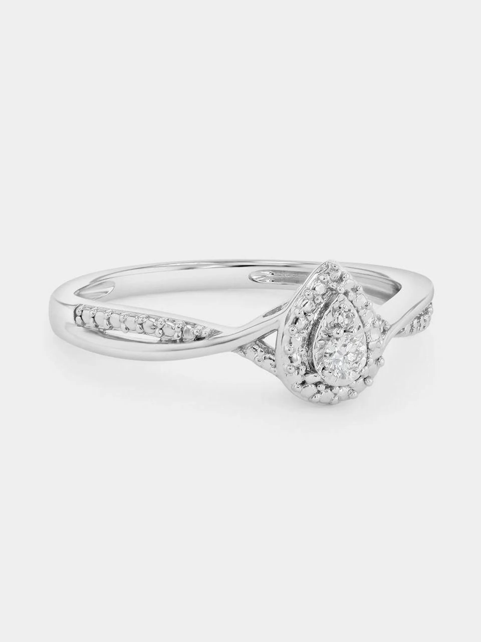 Sterling Silver Lab Grown Diamond Pear Halo Ring