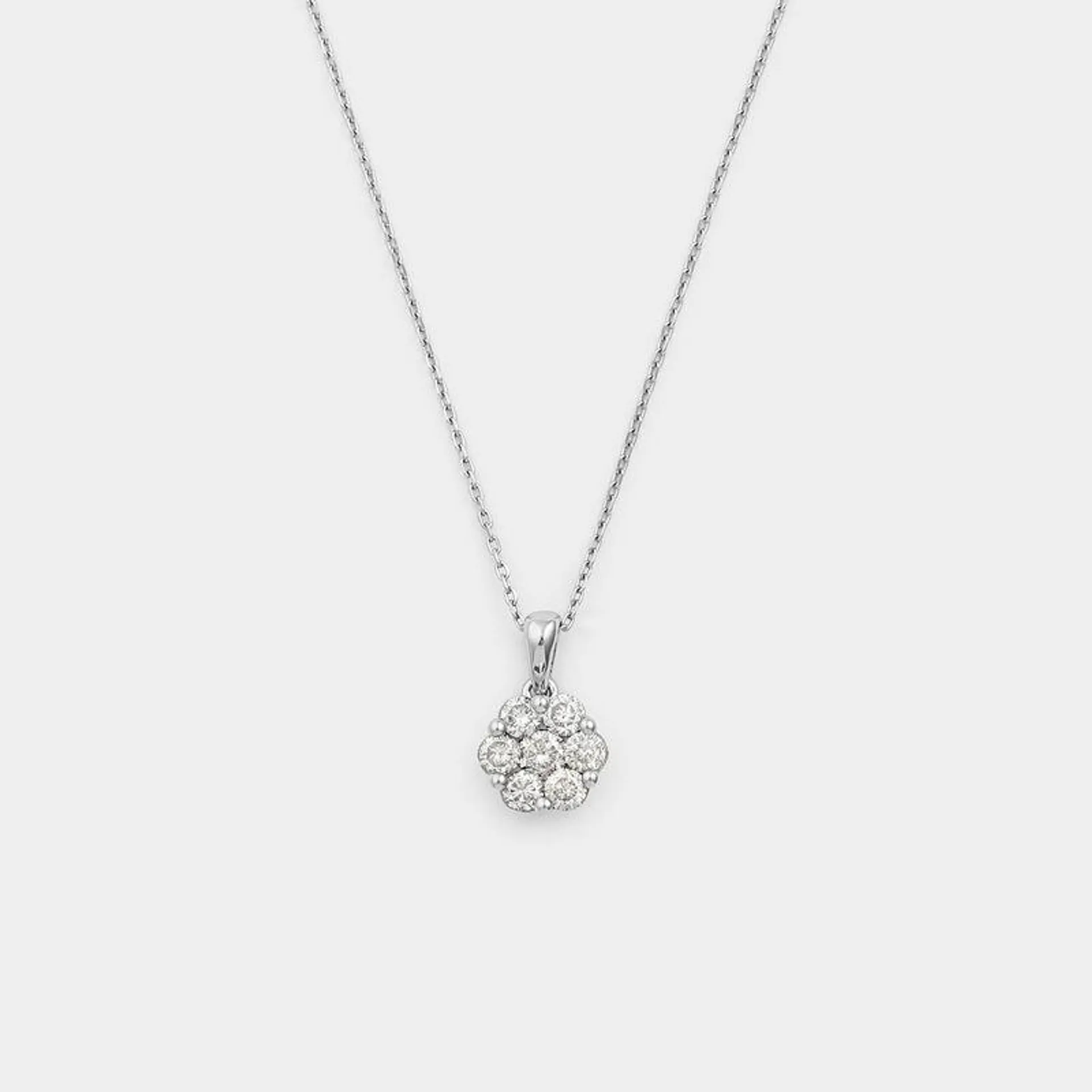 White Gold 0.50ct Diamond Cluster Pendant on Chain