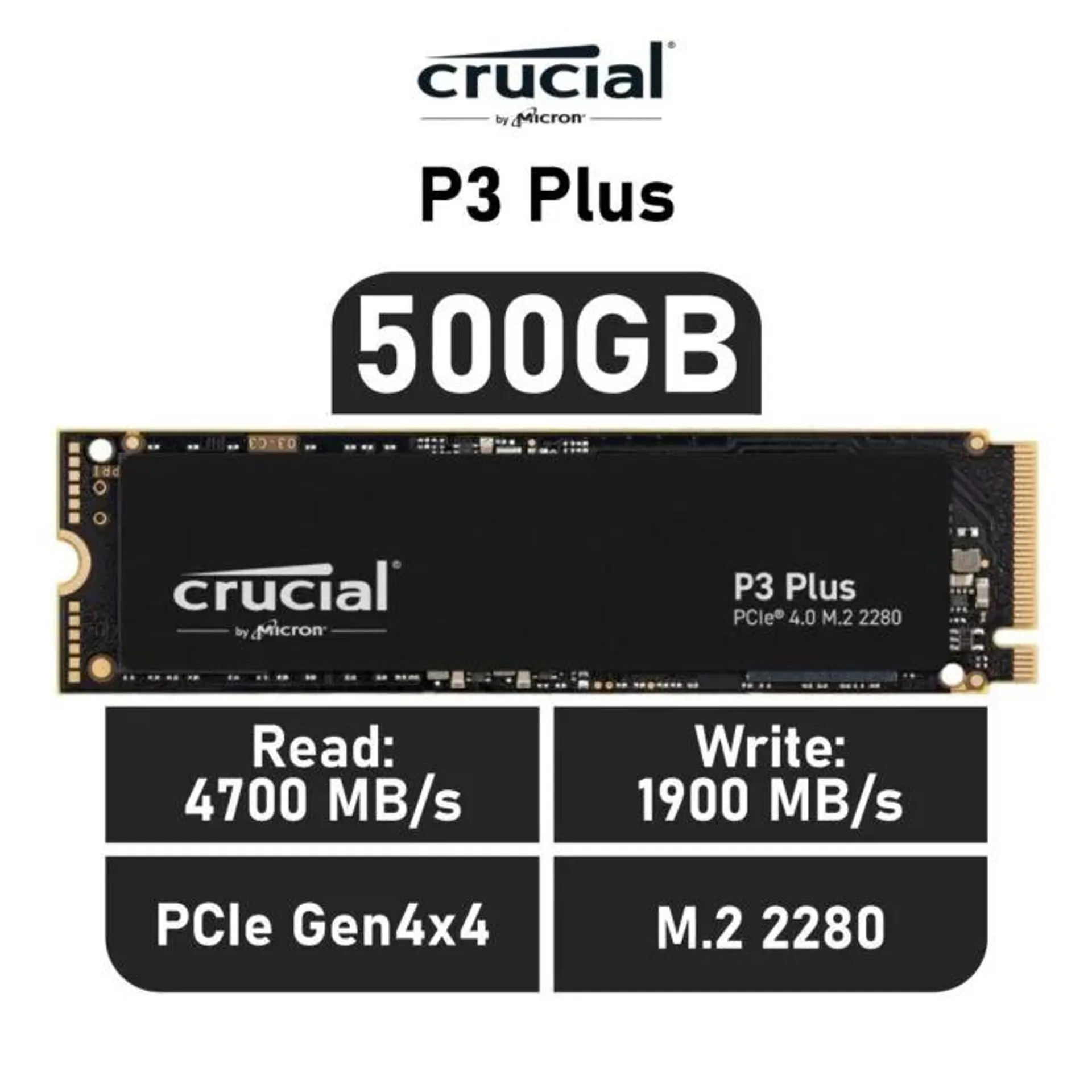 Crucial P3 Plus 500GB PCIe Gen4x4 CT500P3PSSD8 M.2 2280 Solid State Drive
