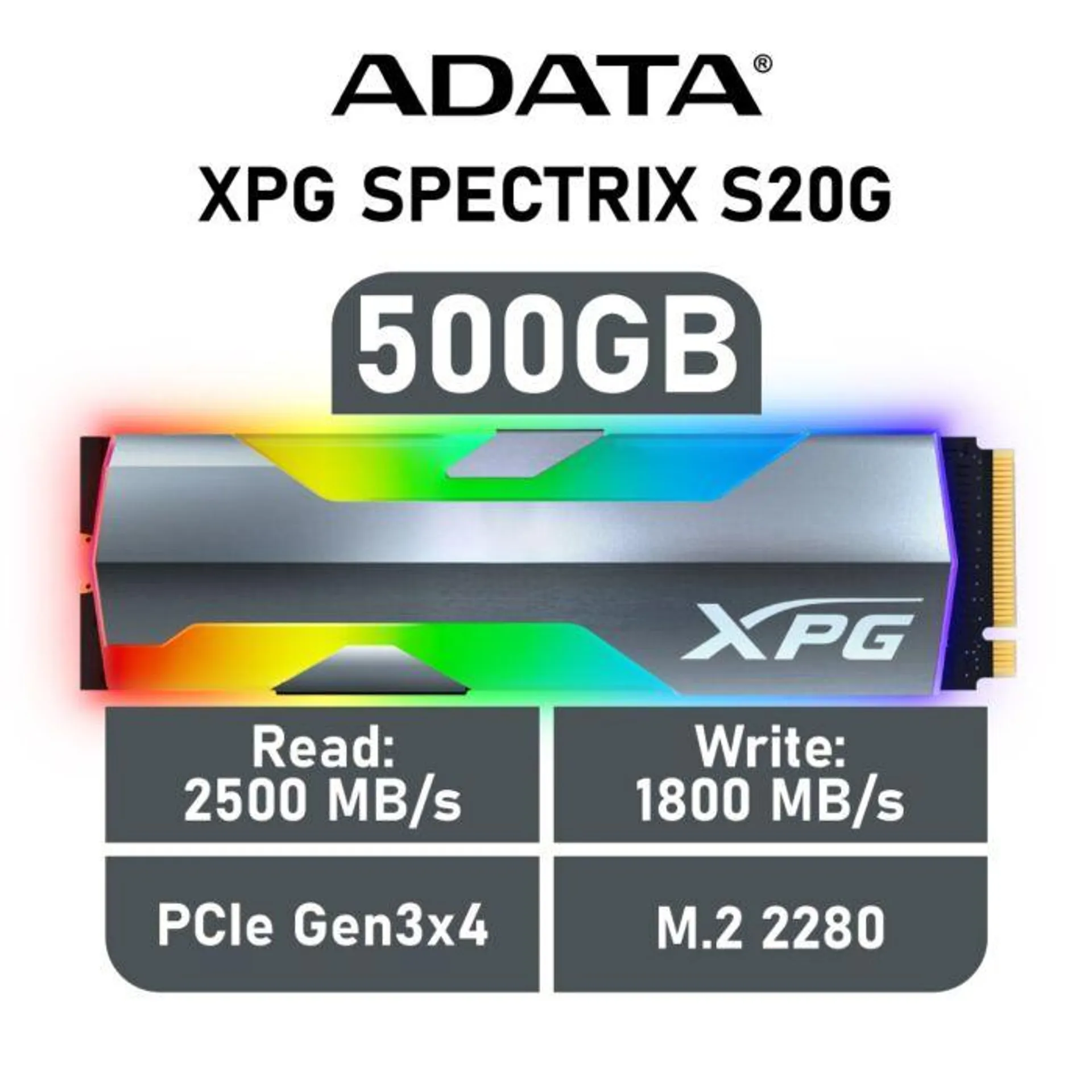 ADATA XPG SPECTRIX S20G 500GB PCIe Gen3x4 ASPECTRIXS20G-500G-C M.2 2280 Solid State Drive