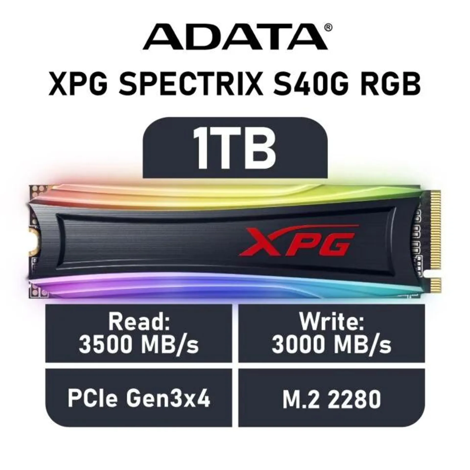 ADATA XPG SPECTRIX S40G RGB 1TB PCIe Gen3x4 AS40G-1TT-C M.2 2280 Solid State Drive