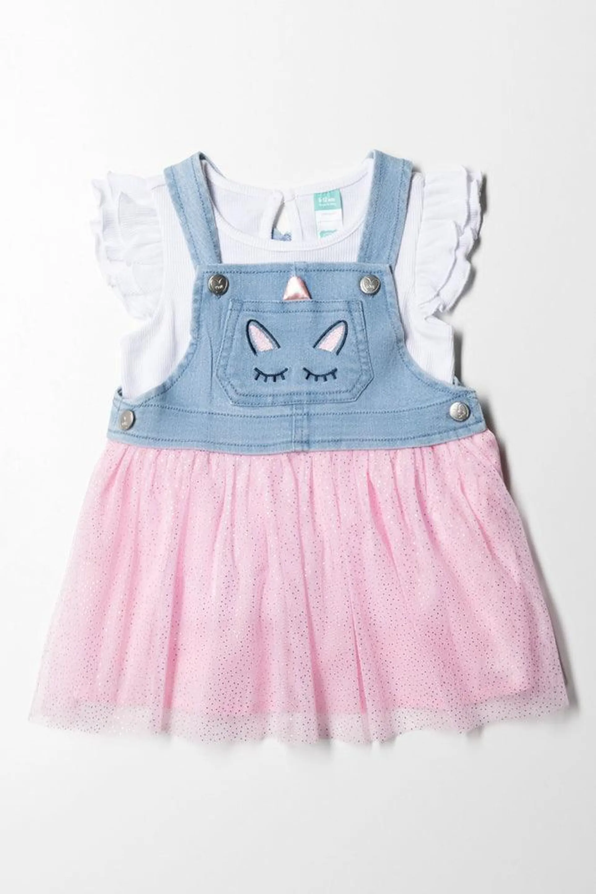 Unicorn Mesh Pinafore Set Pink