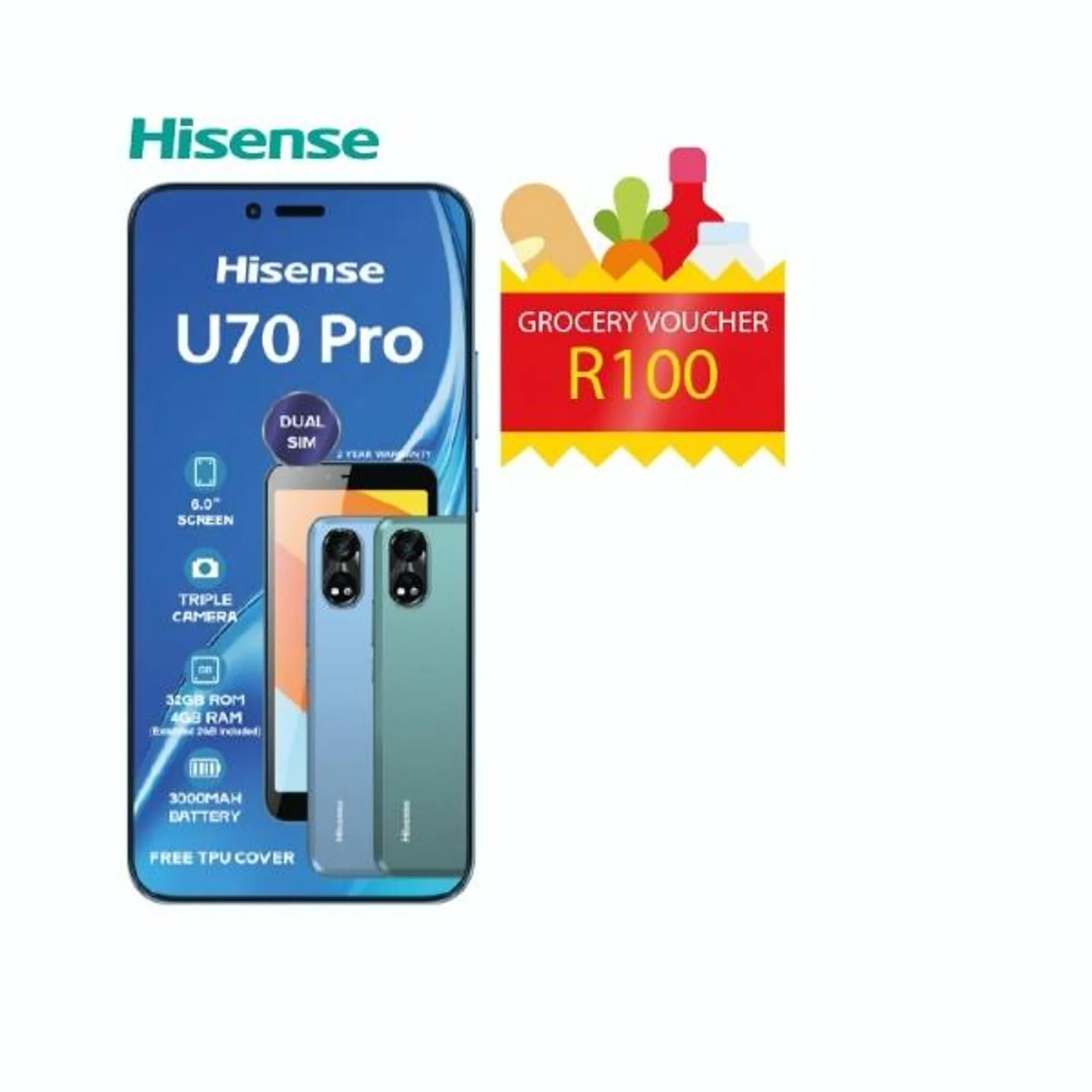 Hisense Cellphone U70 Pro 4G Dual Sim + R100 Voucher