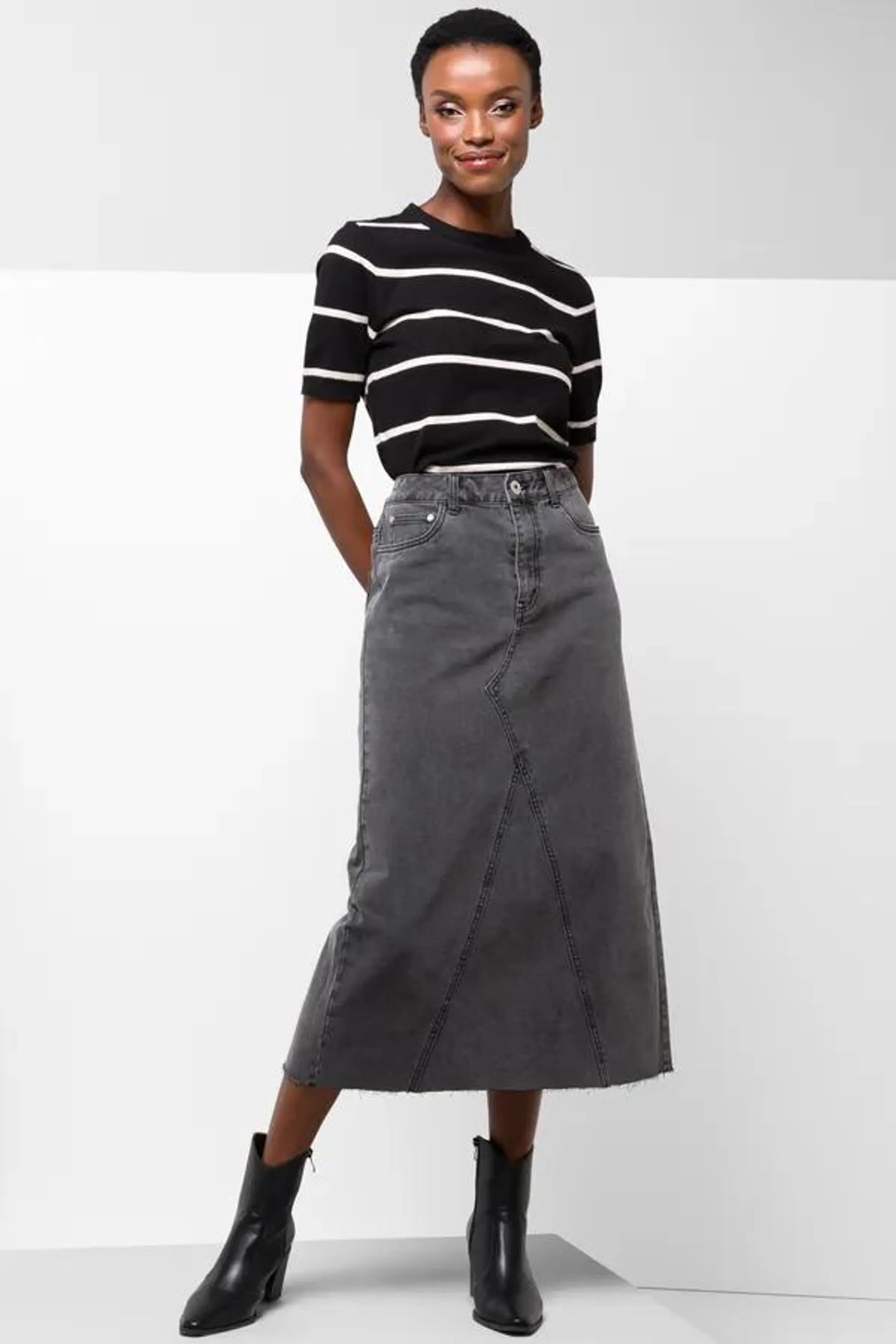 Denim maxi skirt dark grey
