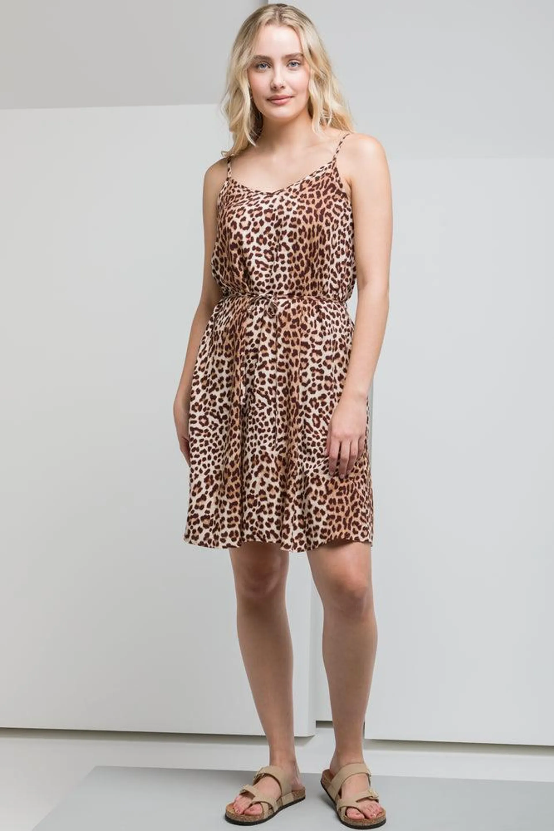 Animal Belted Dress Brown