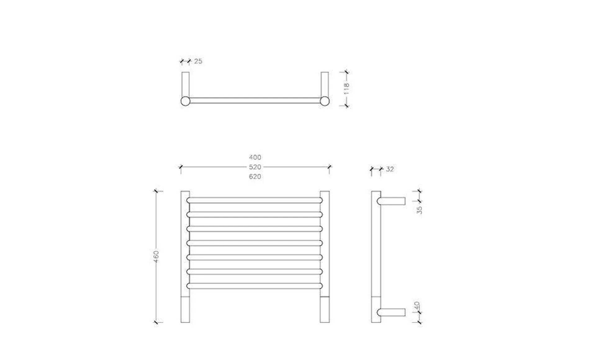 Jeeves Classic H Polished Stainless Steel Heated Rail 460 x 400mm