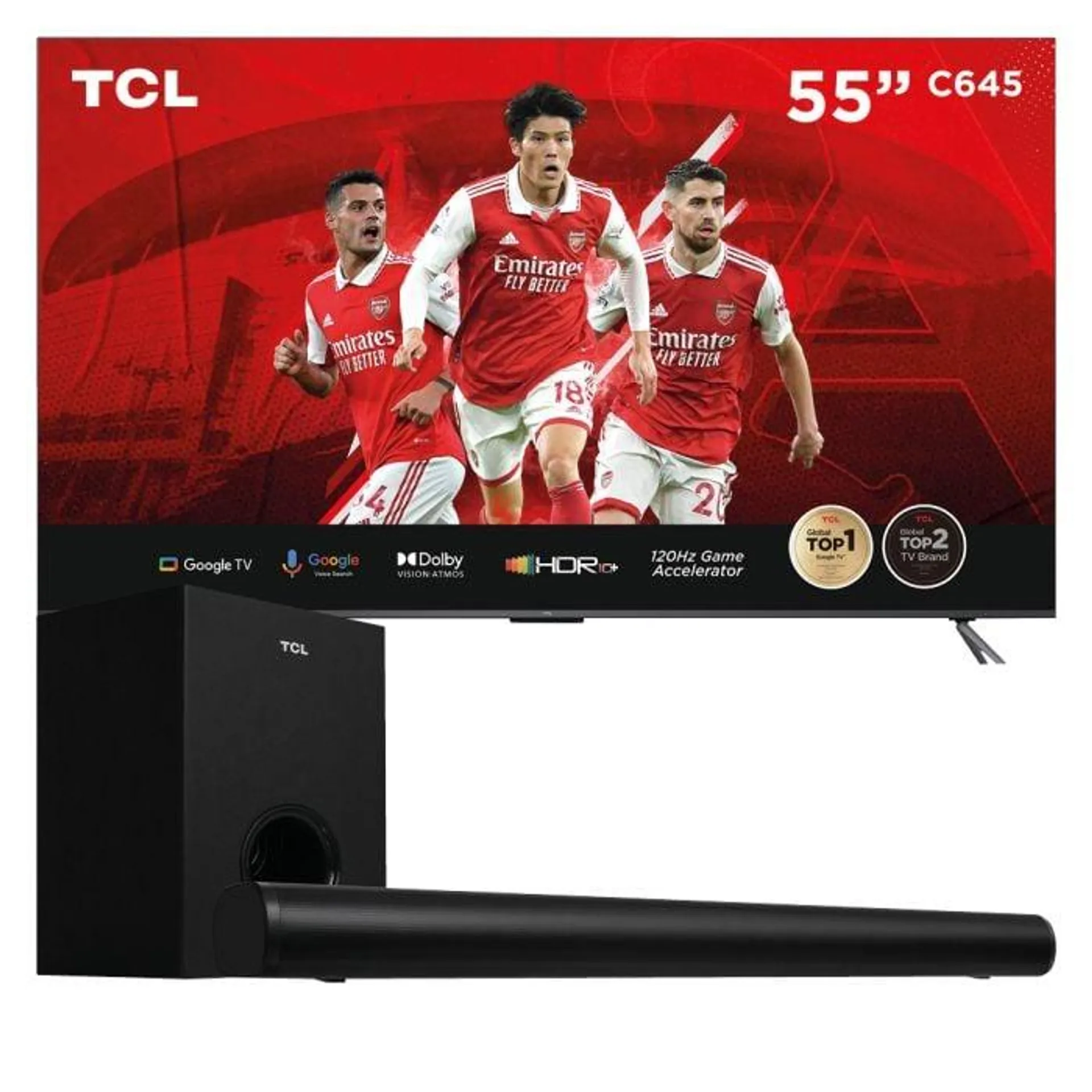 TCL 55-Inch QLED Google TV-55C645 + TCL 2.1 Channel 200W Sound Bar S522W