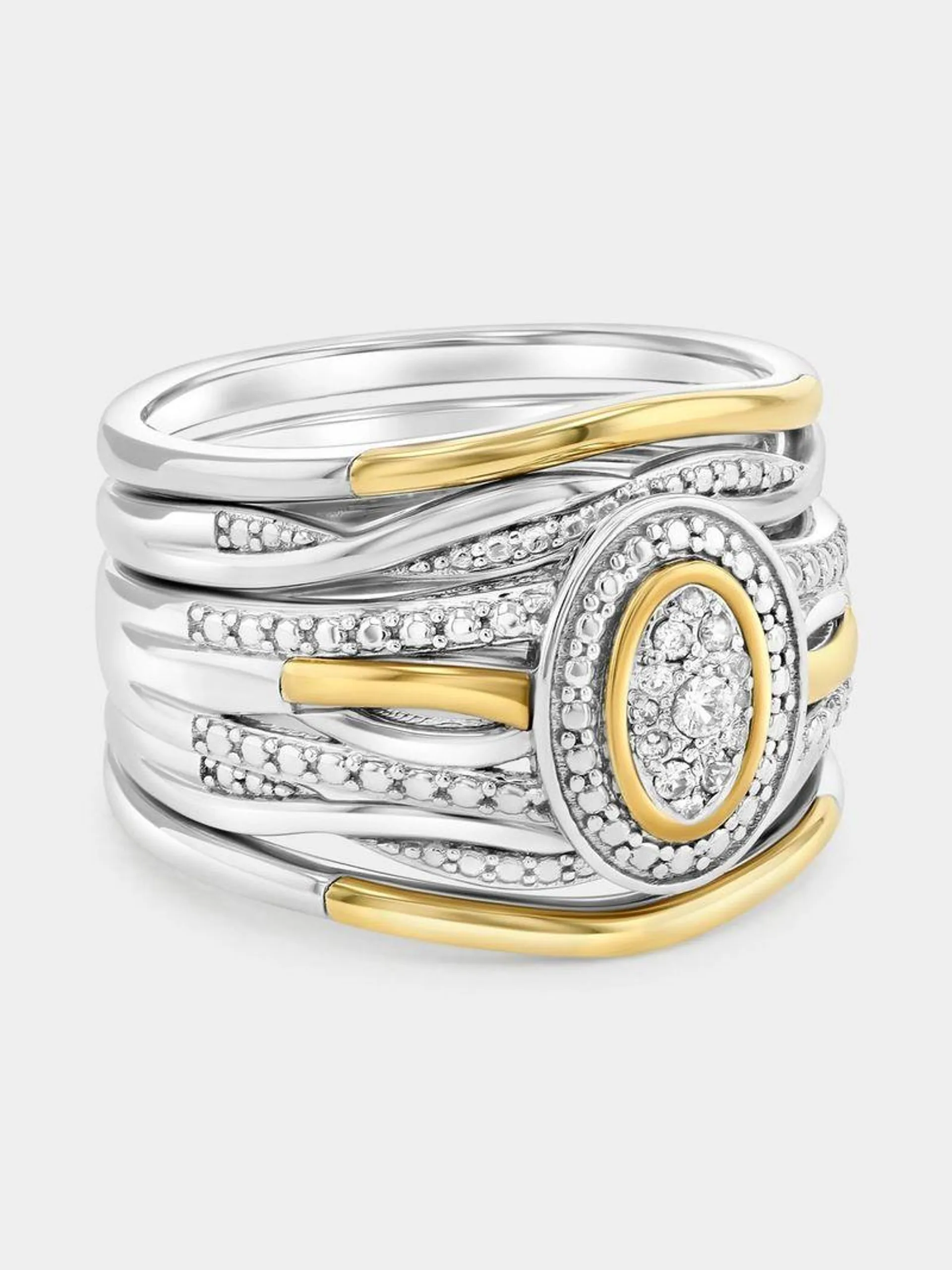 Yellow Gold & Sterling Silver Diamond Oval Halo Ring